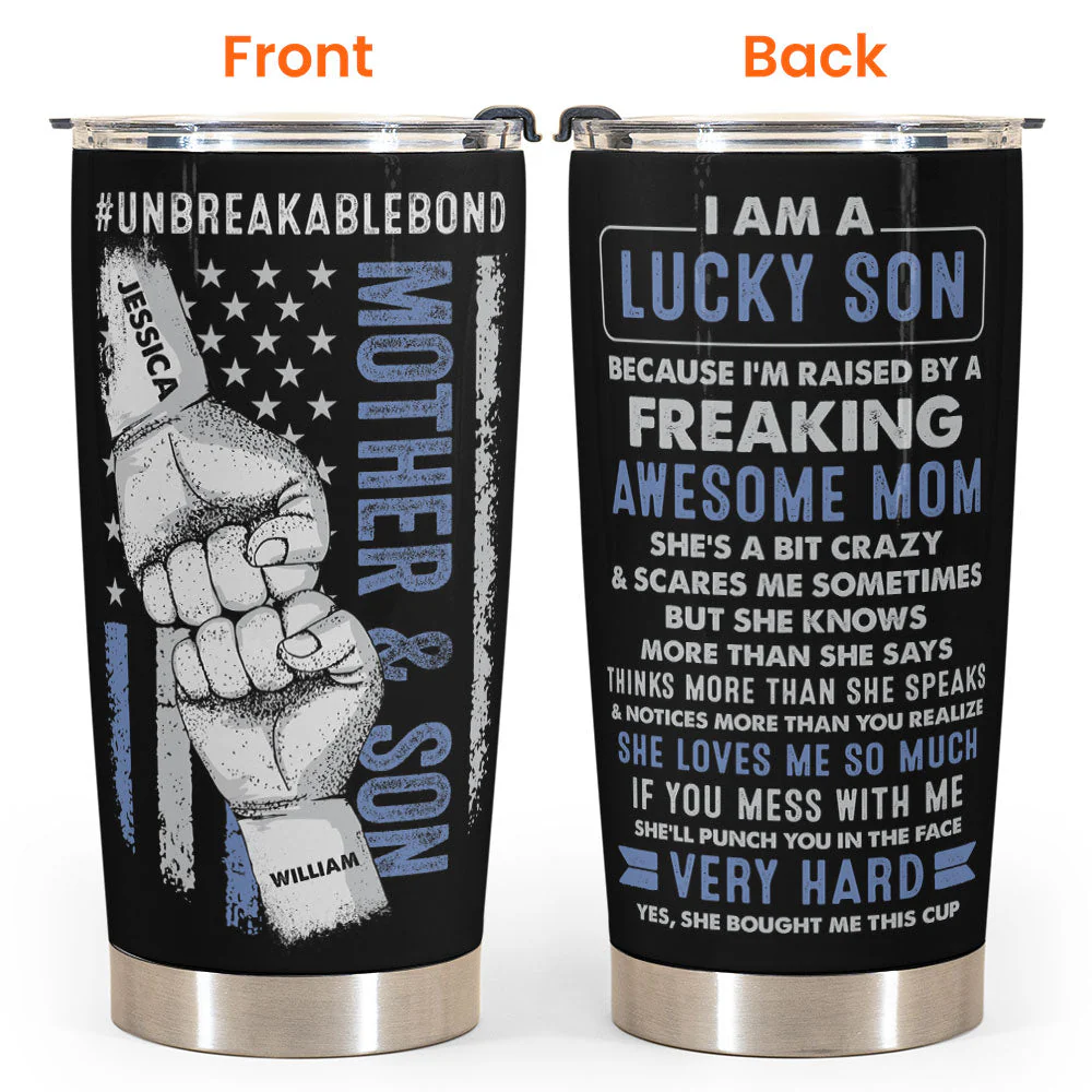 Lucky Son Of An Awesome Mom - Personalized Tumbler Cup - Image 7