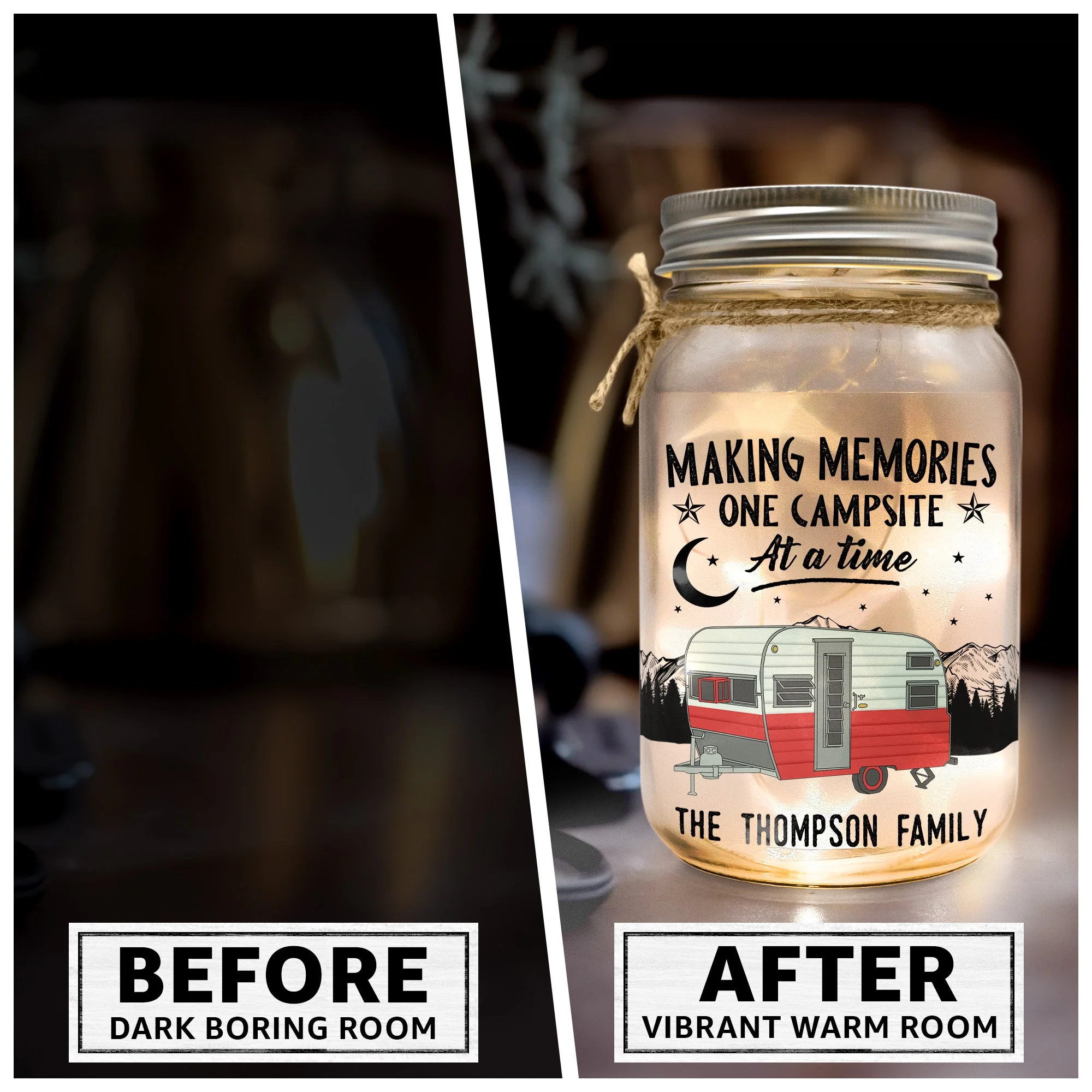 Making Memories One Campsite At A Time - Personalized Photo Mason Jar Light - Image 6