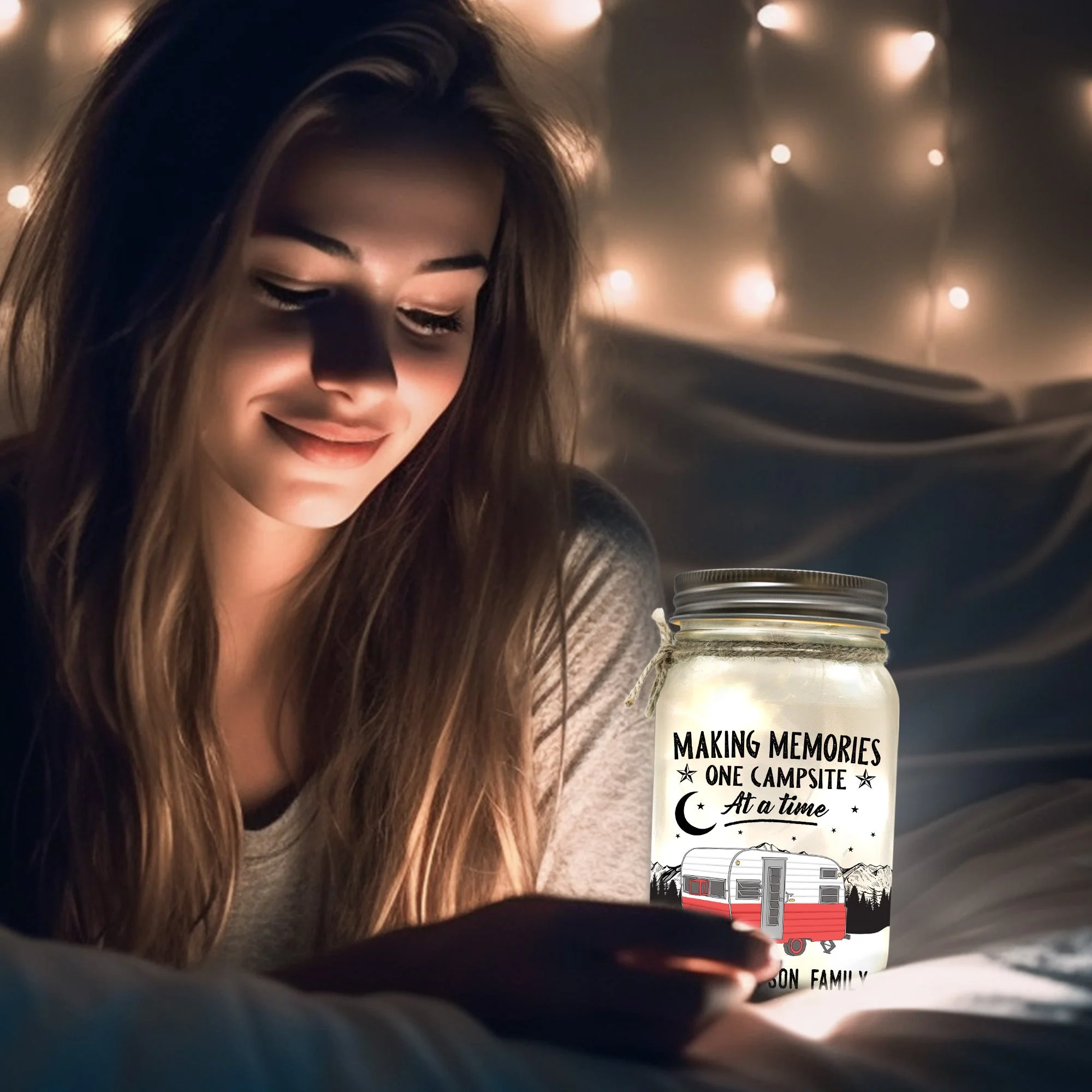 Making Memories One Campsite At A Time - Personalized Photo Mason Jar Light - Image 7