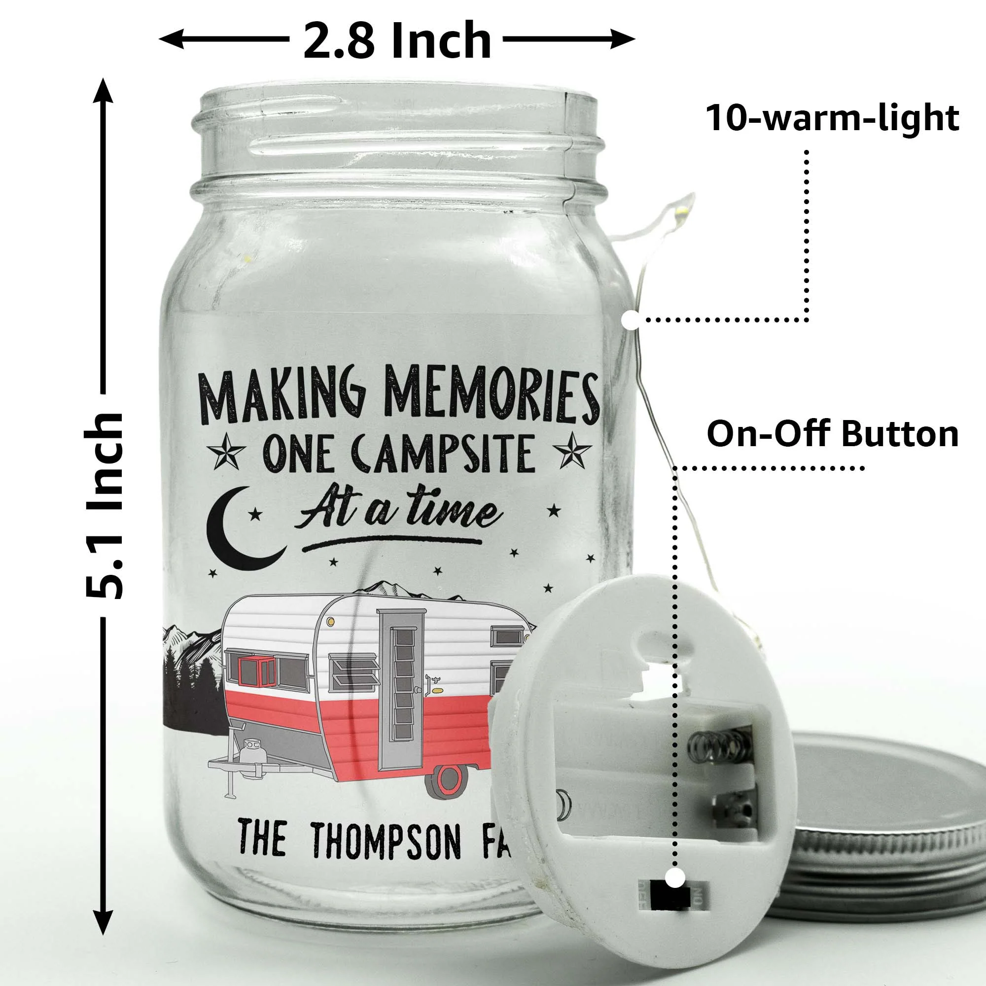 Making Memories One Campsite At A Time - Personalized Photo Mason Jar Light - Image 8
