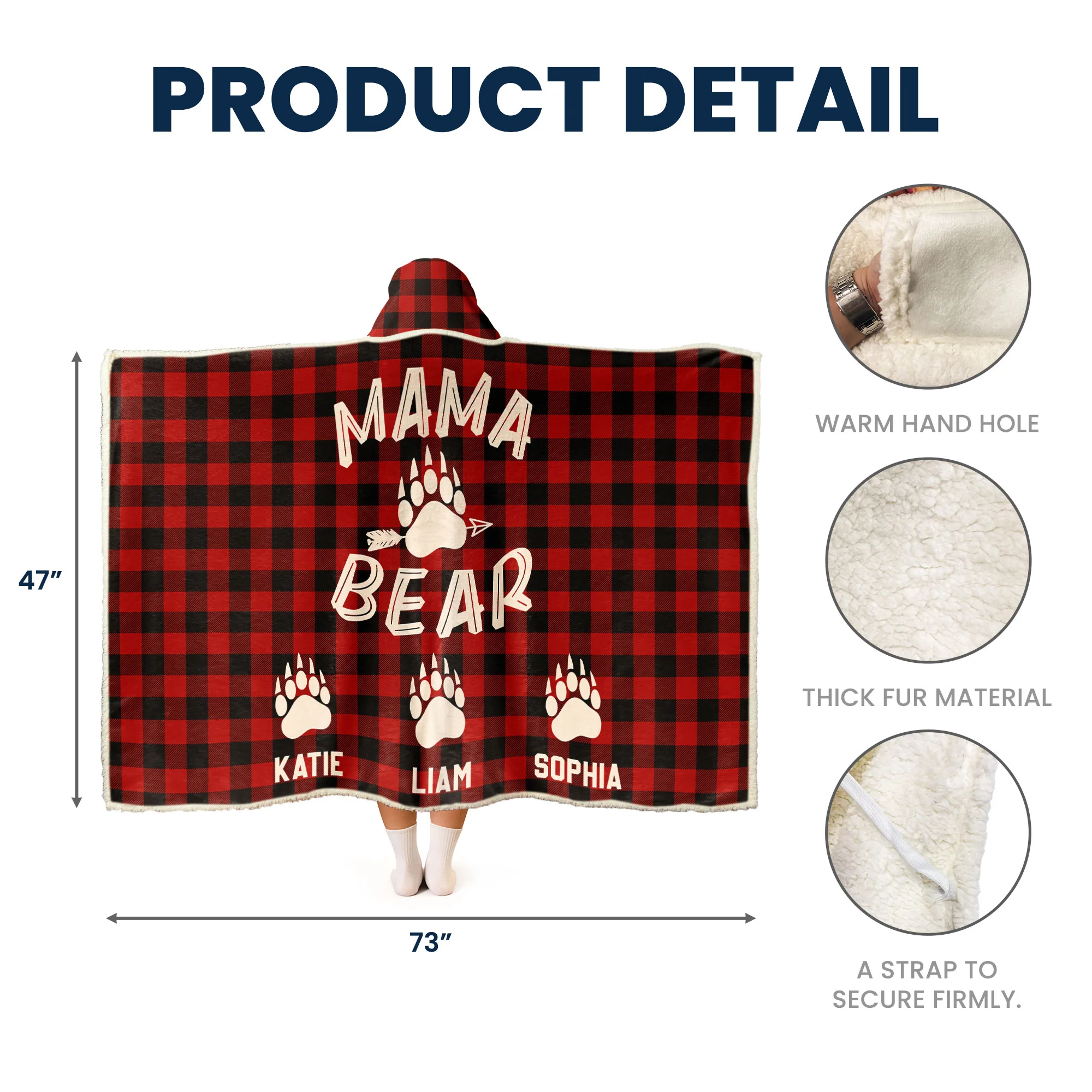 Mama Bear Custom Name - Personalized Wearable Blanket Hoodie - Image 6