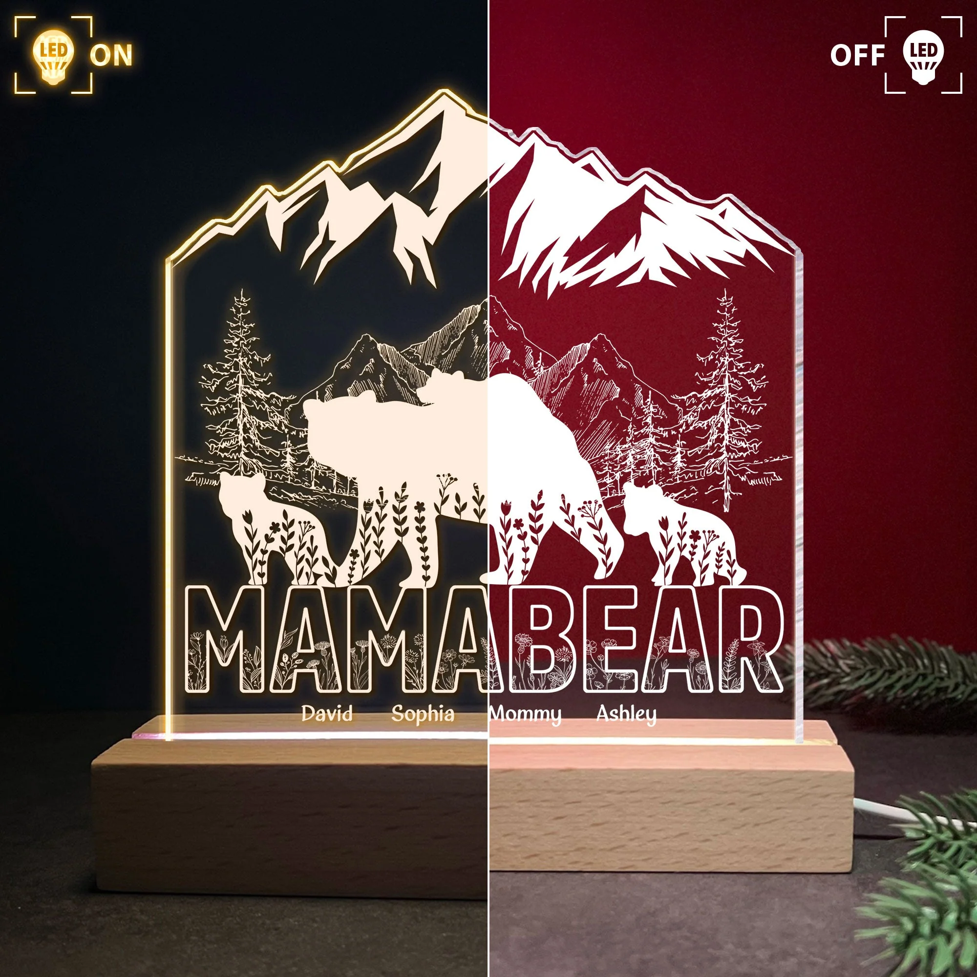 Mama Bear - Personalized LED Light - Mother's Day, Birthday Gift For Mom, Mother - From Daughter, Son - Image 3