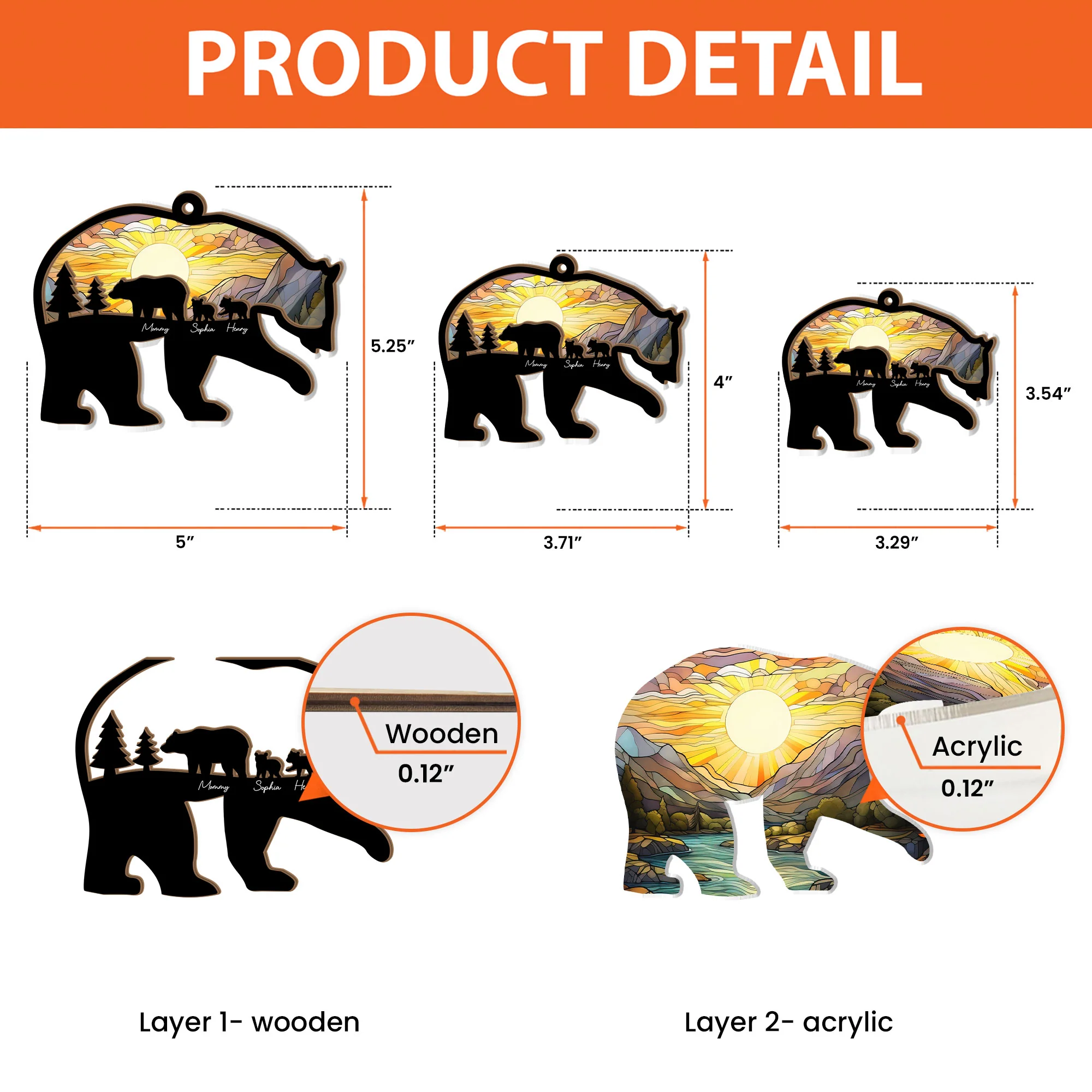 Mama Bear - Personalized Suncatcher Ornament - Image 5
