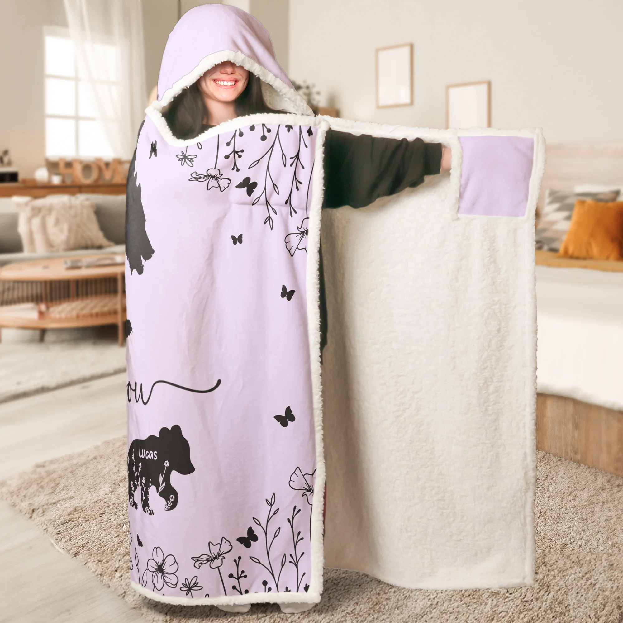 Mama Bear We Love You Floral Version - Personalized Wearable Blanket - Image 2