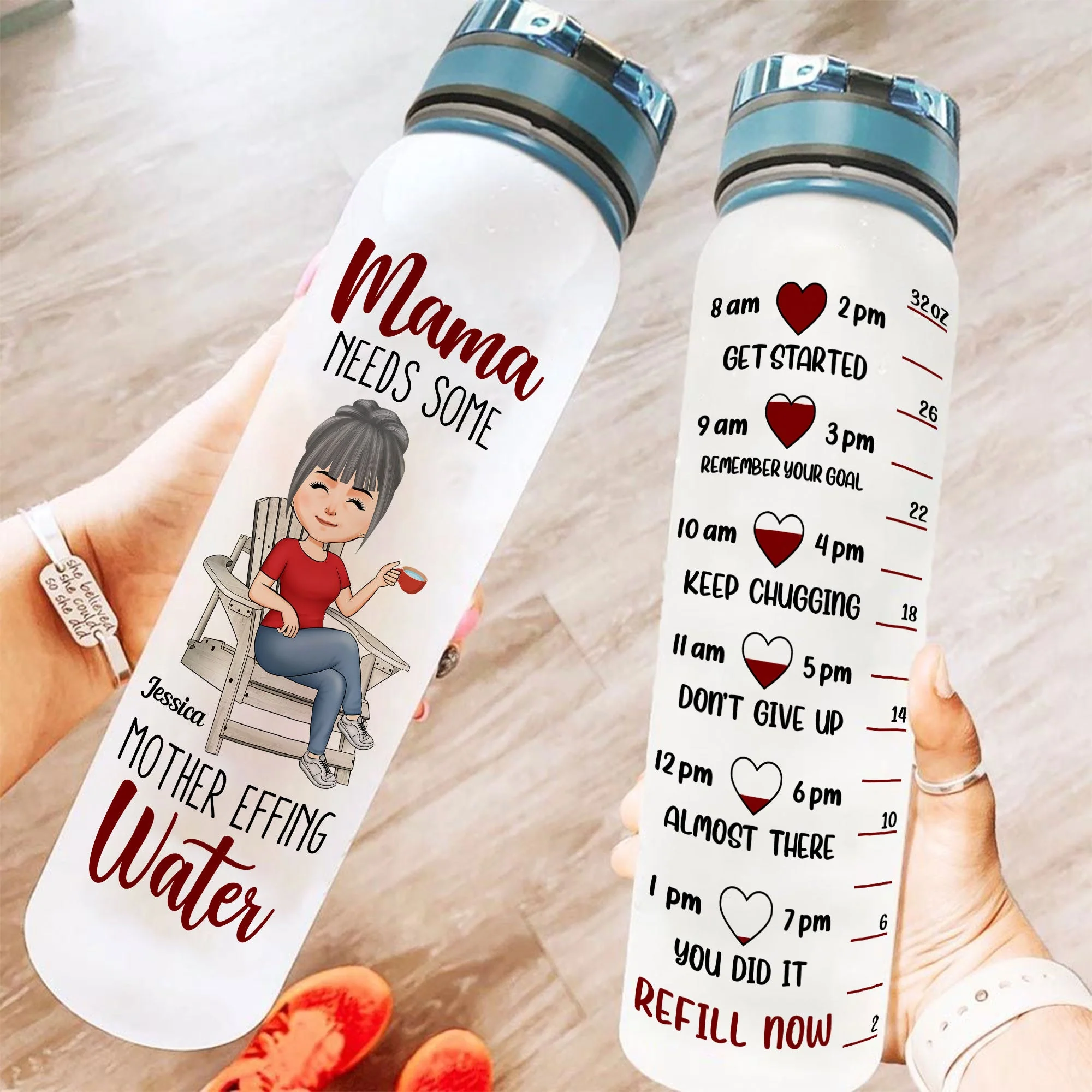 Mama Needs Some Mother Effing Water - Personalized Water Tracker Bottle - Birthday, Funny , Mother's Day Gift For Mom, Grandma, Nana, Gigi - Image 2