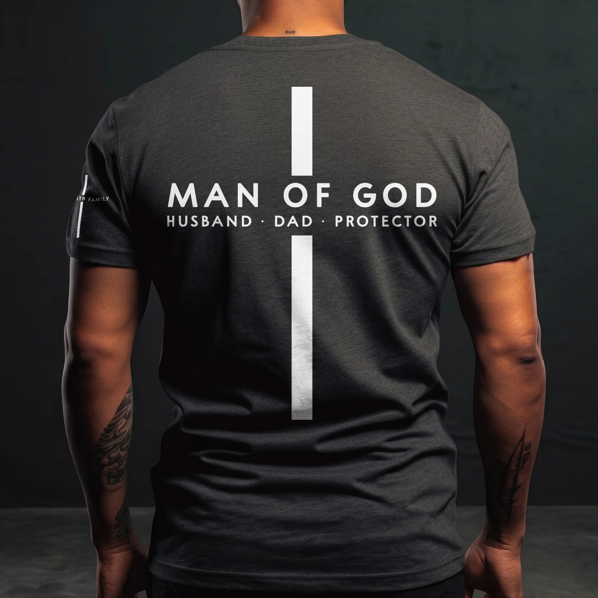 Man Of God - Custom Family Name On Sleeve - Pride Christian Gifts For Men, Husband, Dad - Personalized Shirt