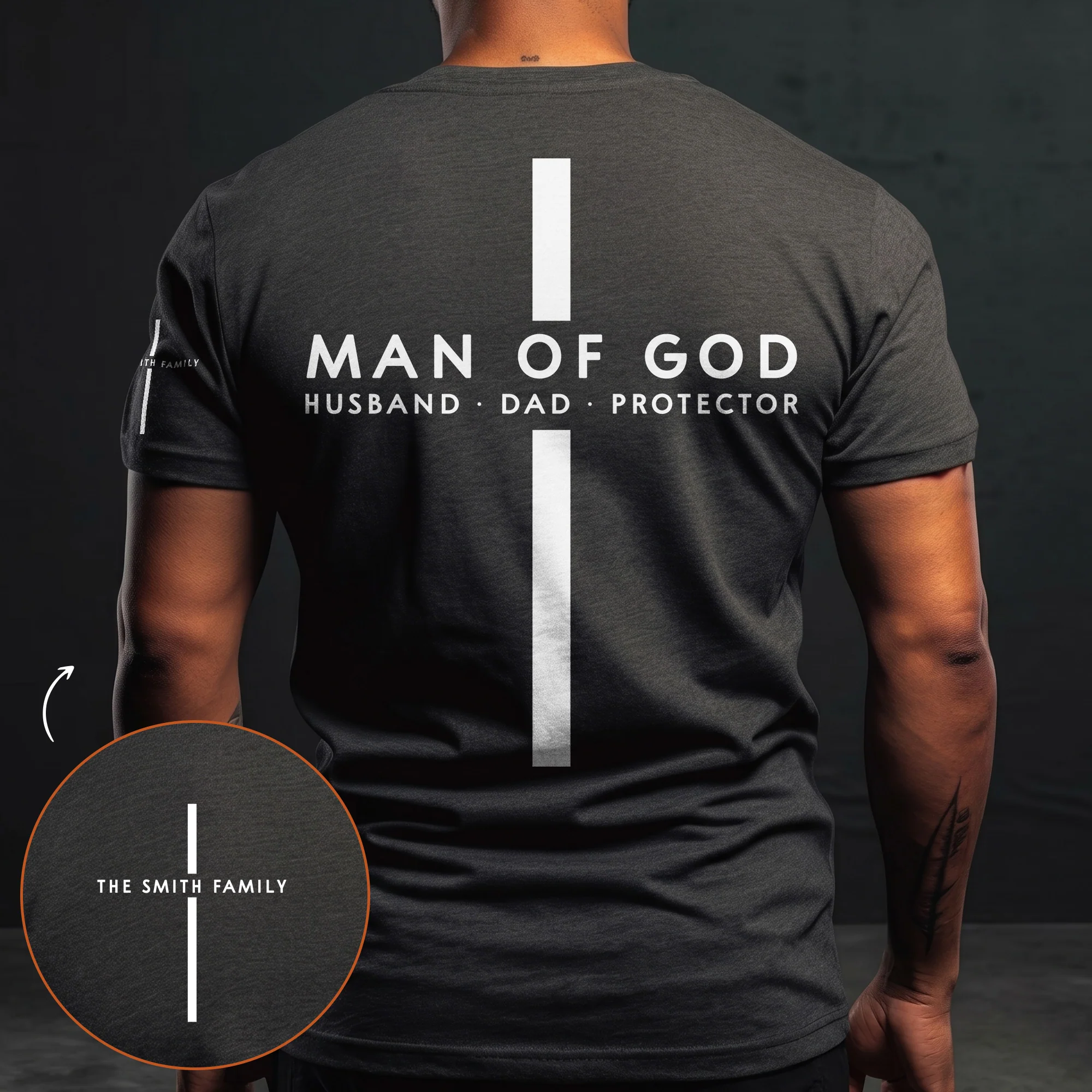 Man Of God - Custom Family Name On Sleeve - Pride Christian Gifts For Men, Husband, Dad - Personalized Shirt - Image 7