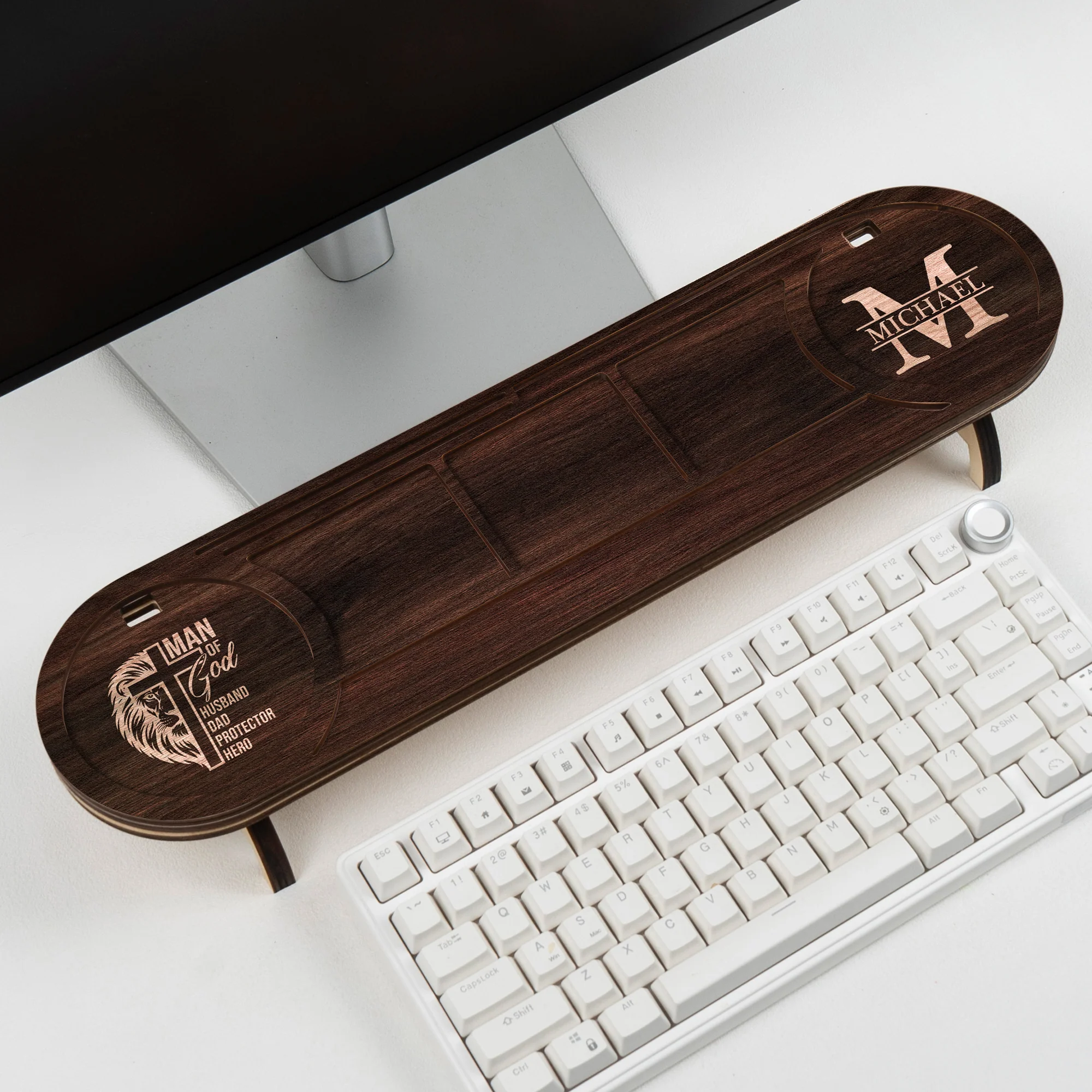 Man Of God Husband Dad Hero Protector Gift For Him - Personalized Desk Organizer Tray