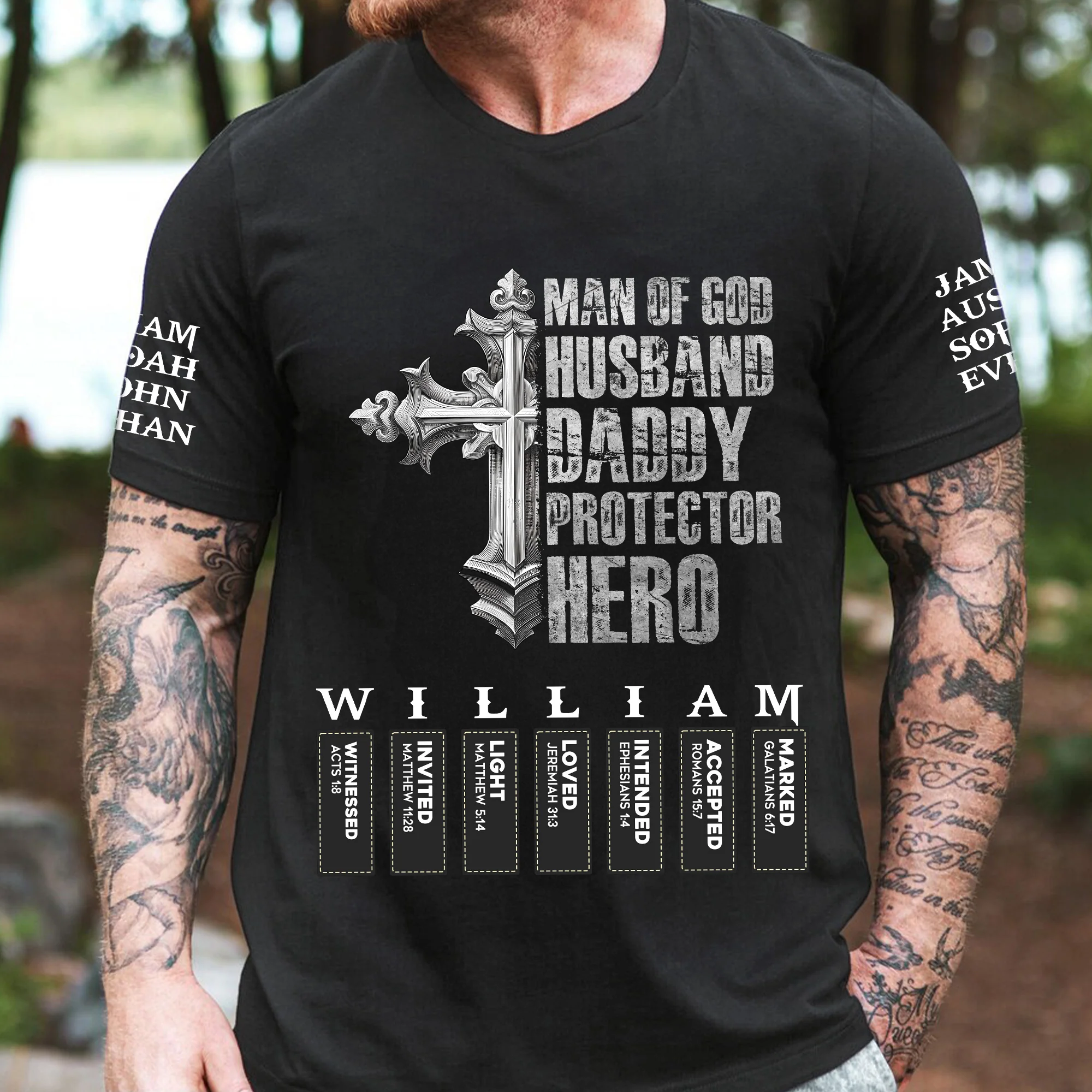 Man Of God Husband Daddy Protector Hero With Name Letter In Bible - Personalized Shirt - Image 3