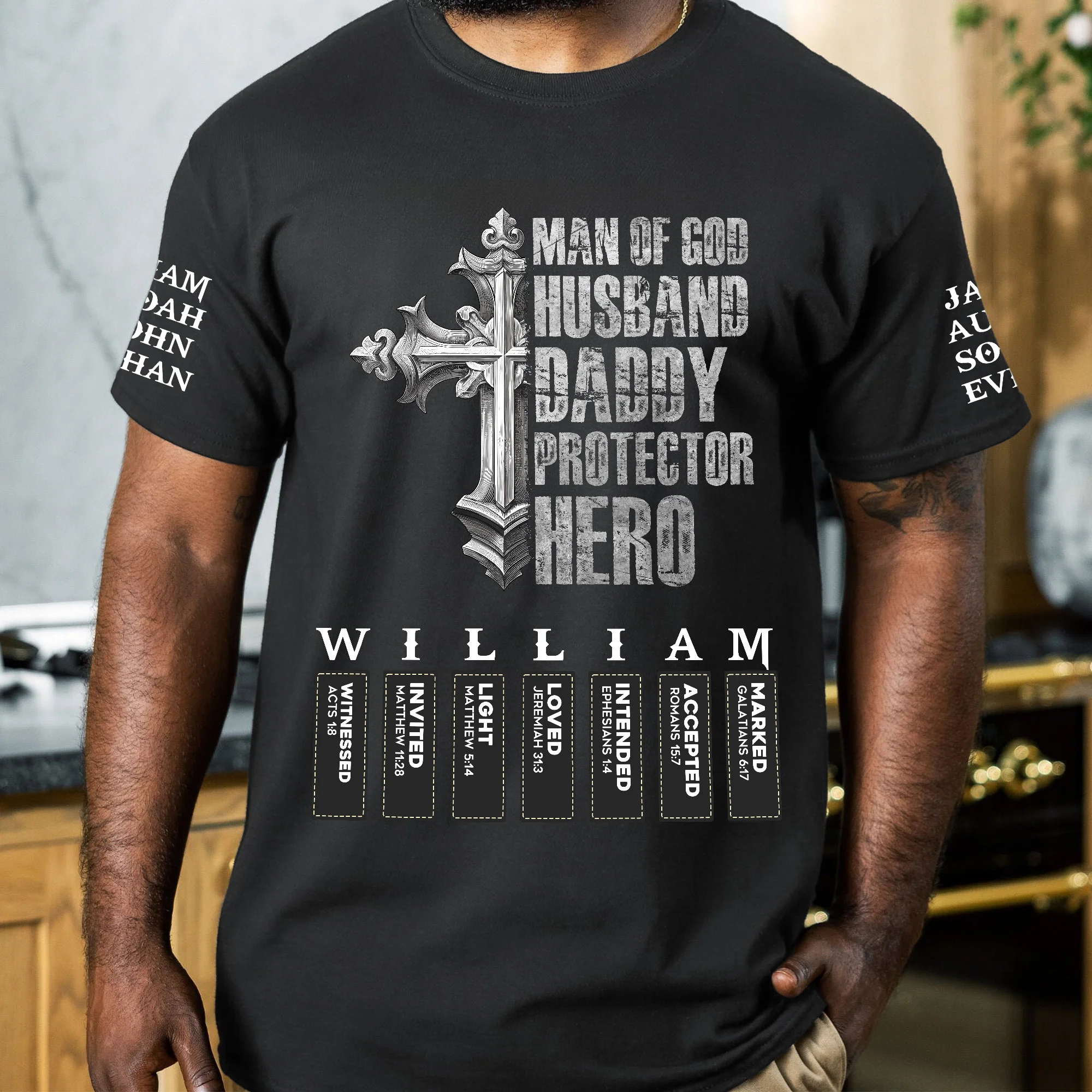 Man Of God Husband Daddy Protector Hero With Name Letter In Bible - Personalized Shirt - Image 4