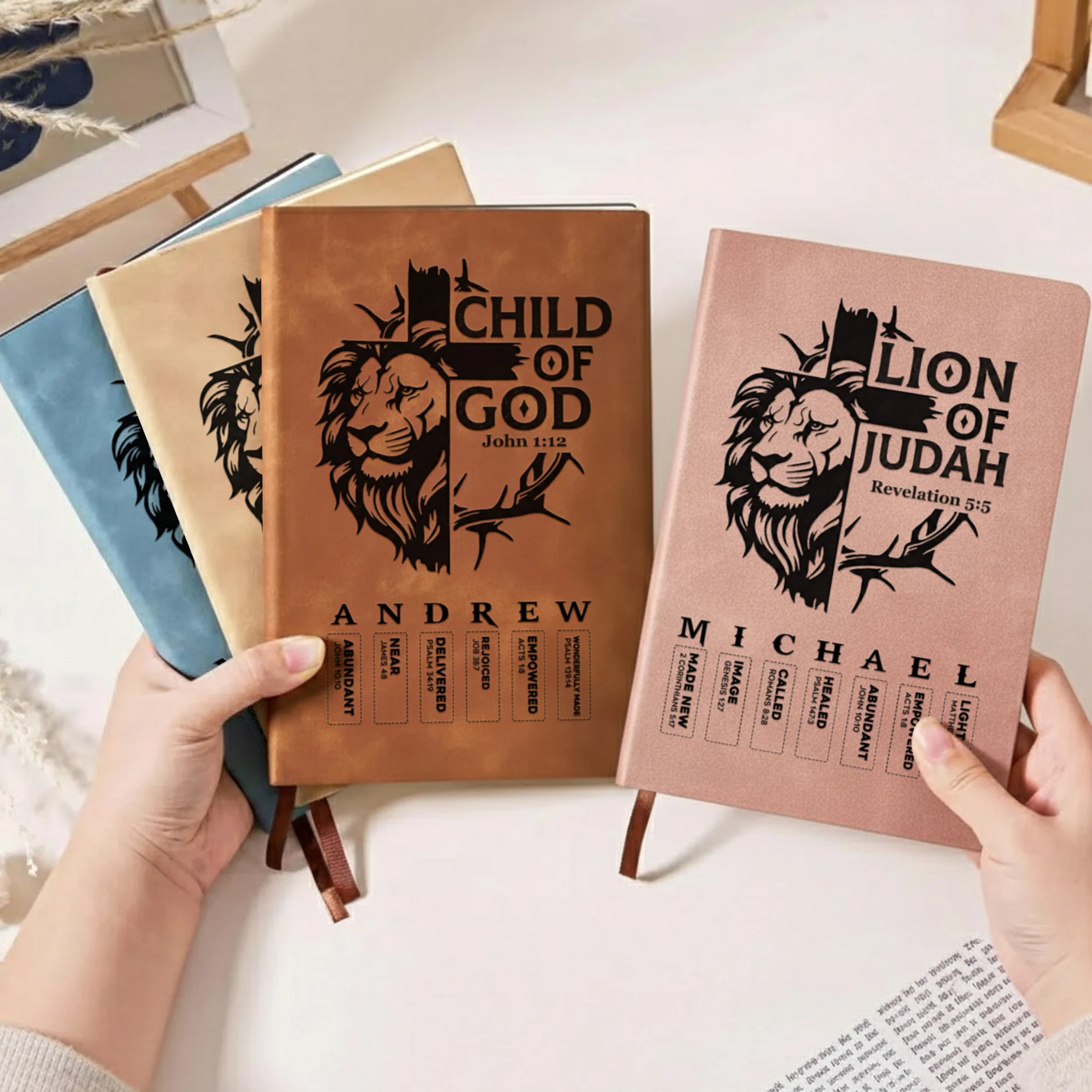 Man Of God - Man Of Faith Christian Gift For Him - Personalized Leather Journal - Image 2