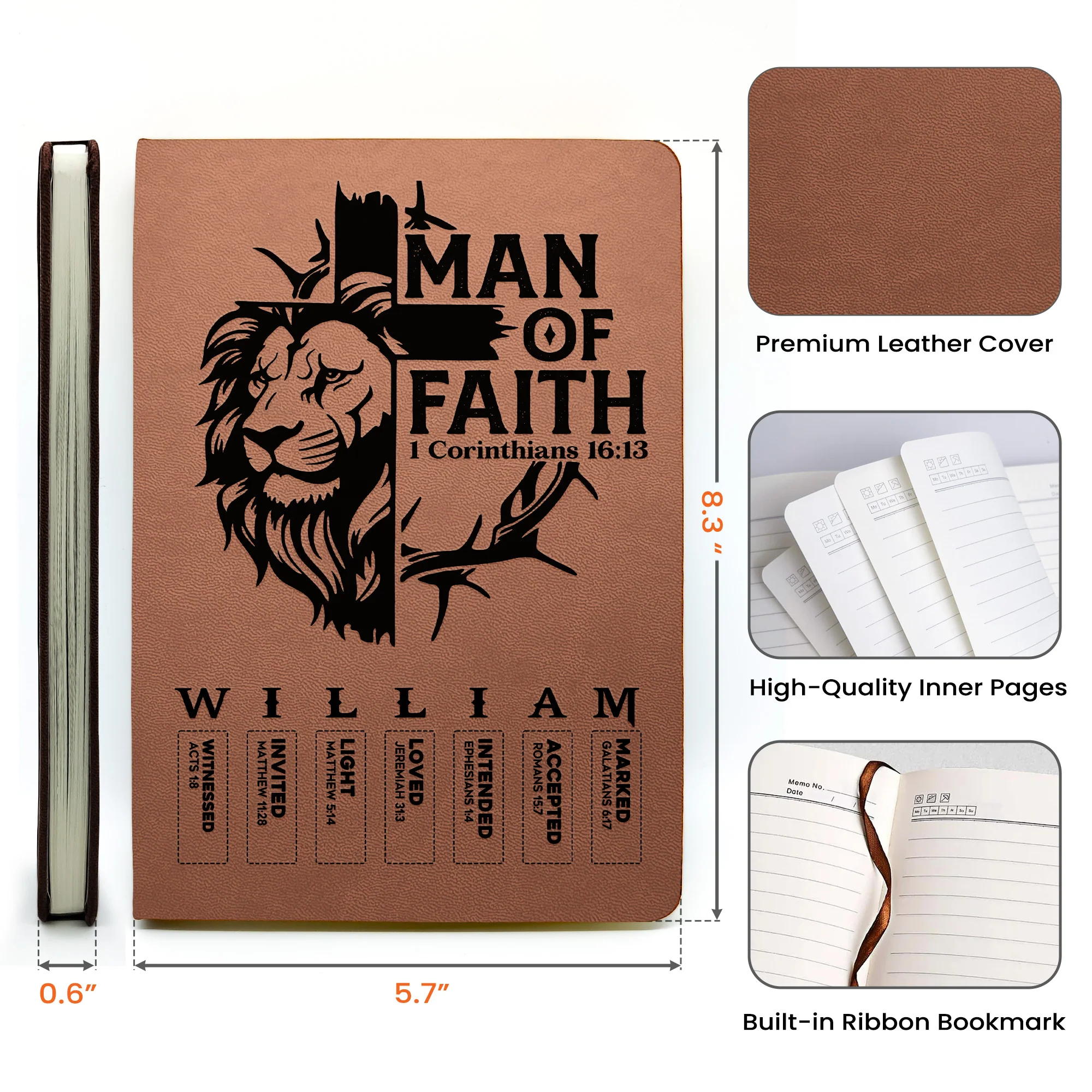 Man Of God - Man Of Faith Christian Gift For Him - Personalized Leather Journal - Image 7
