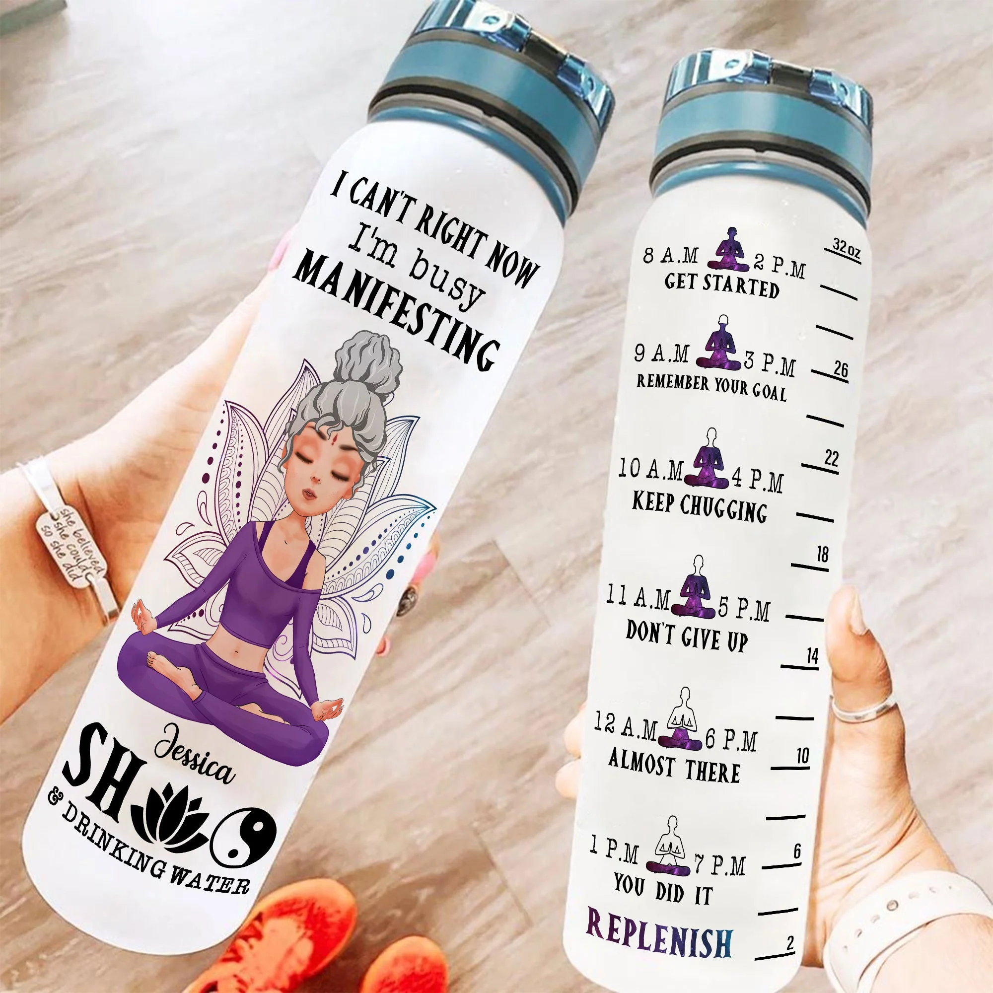 Manifesting Shit And Drinking Water - Personalized Water Tracker Bottle - Image 2