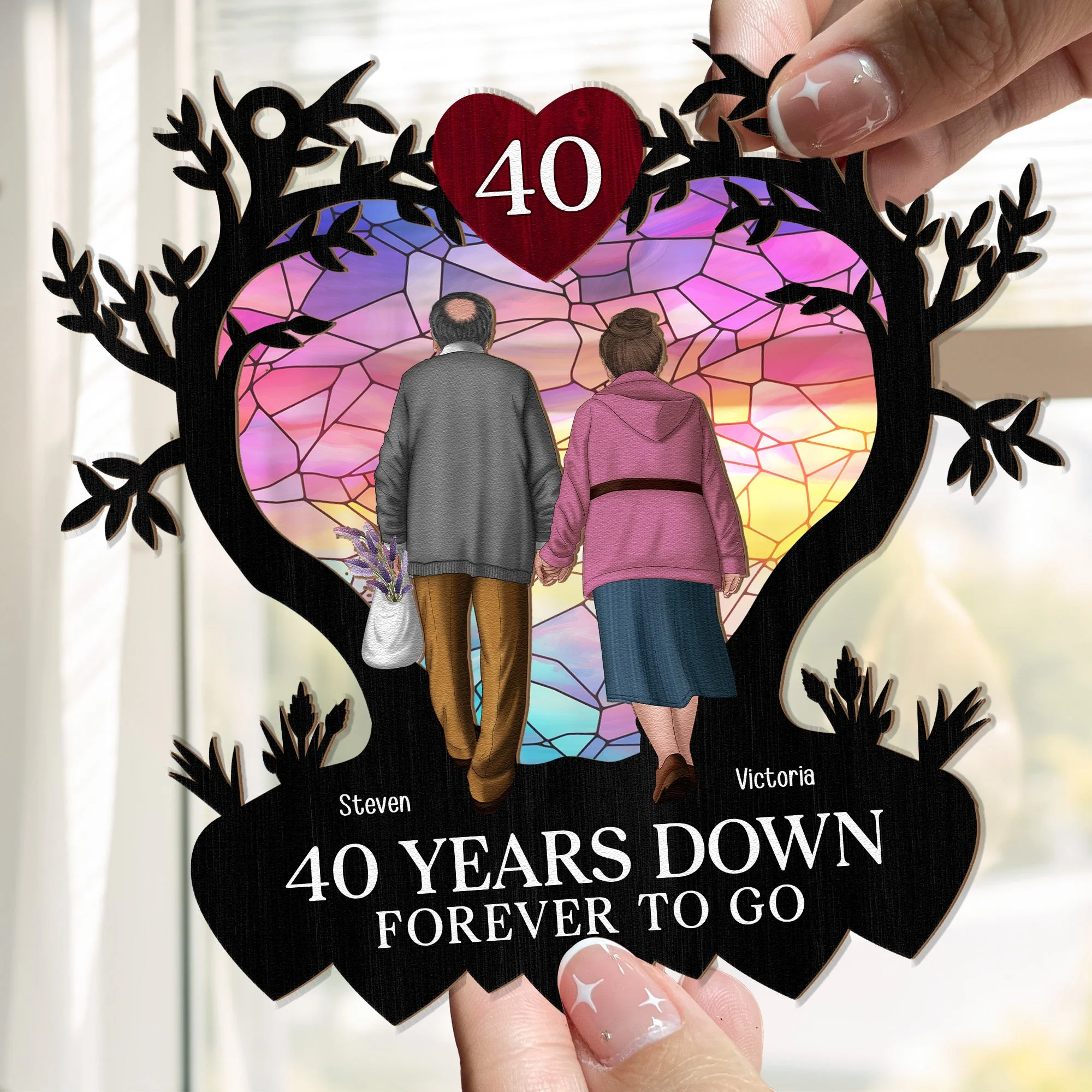 Many Years Down Forever To Go - Personalized Window Hanging Suncatcher Ornament - Image 2