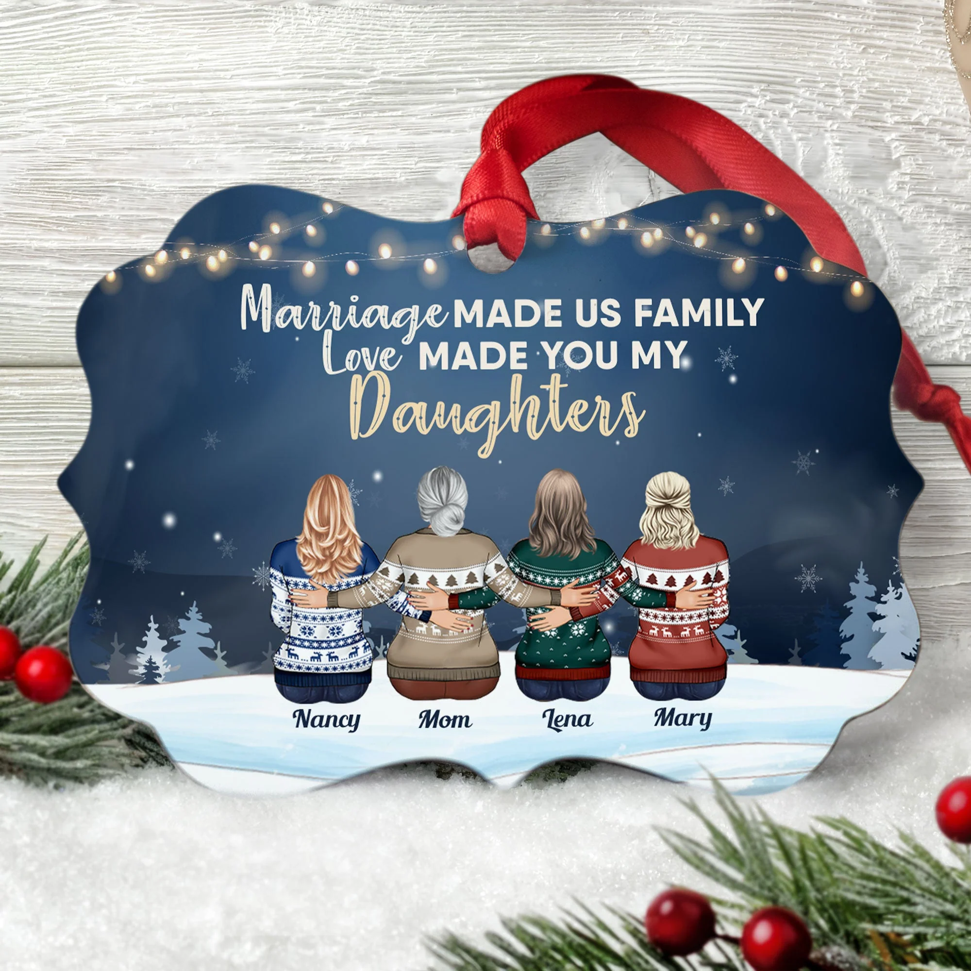 Marriage Made Us Family, Love Made You My Daughters - Personalized Aluminum Ornament - Christmas Gift For In-Law Family - Family Hugging - Image 2