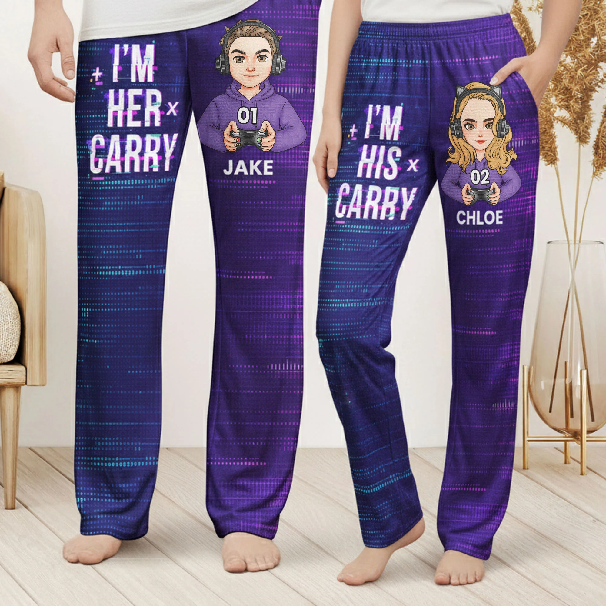 Matching Gaming Couples Player 01 02 For Gamer Lovers - Personalized Matching Lounge Pants With Pockets - Image 2