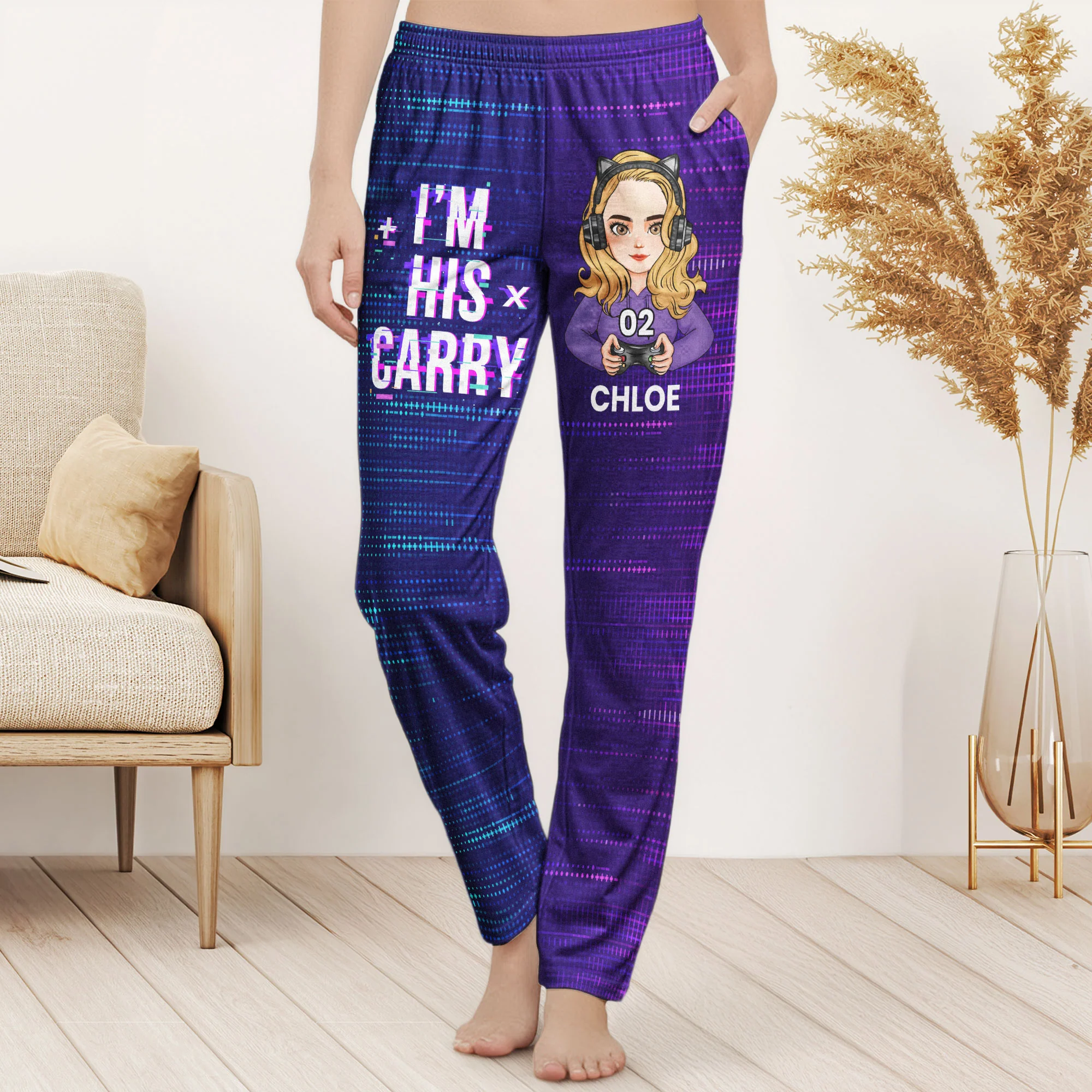 Matching Gaming Couples Player 01 02 For Gamer Lovers - Personalized Matching Lounge Pants With Pockets - Image 4