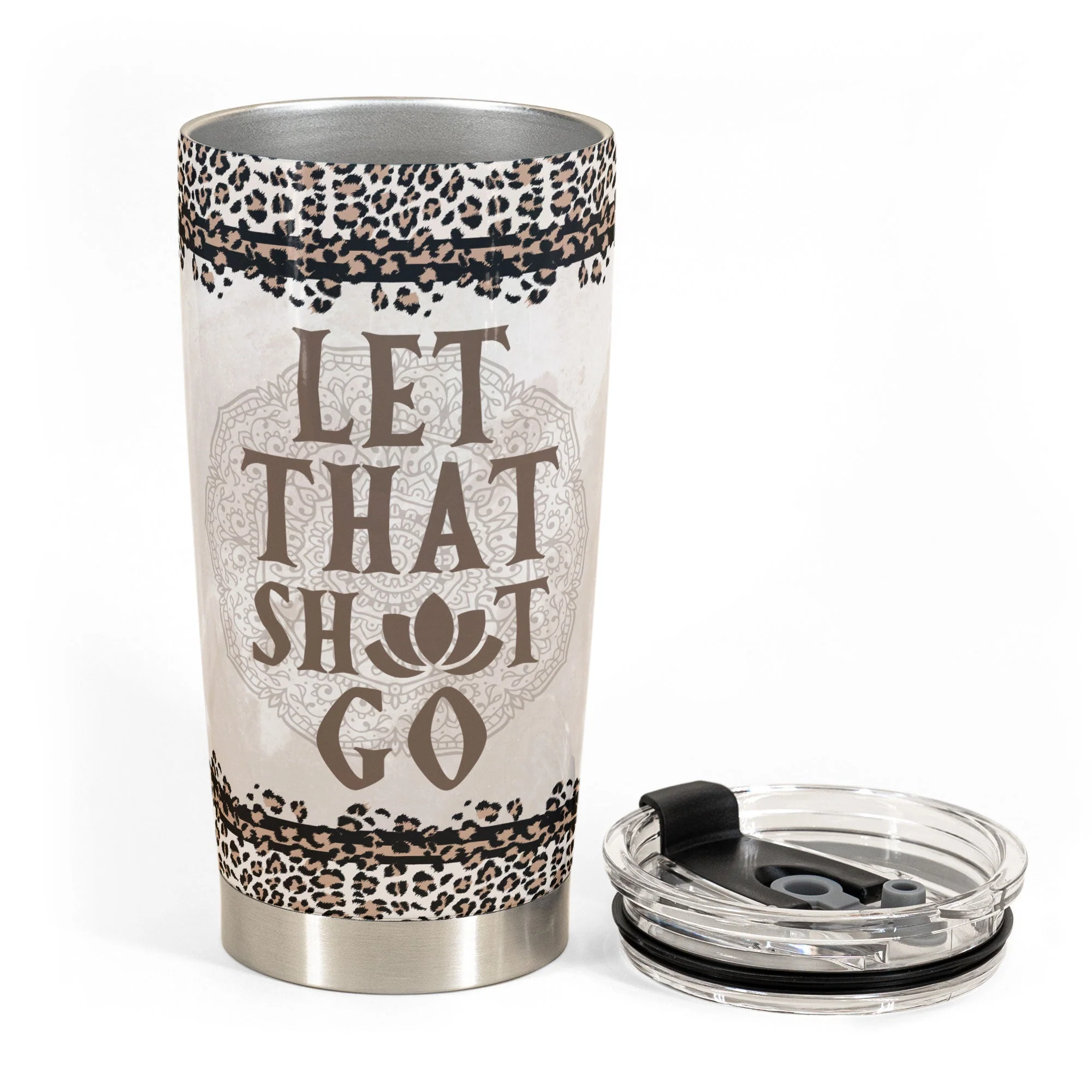 Meditation Yoga Girl - Personalized Tumbler Cup - Birthday Gift For Yoga Lover - Leopard Pattern Design - Image 3