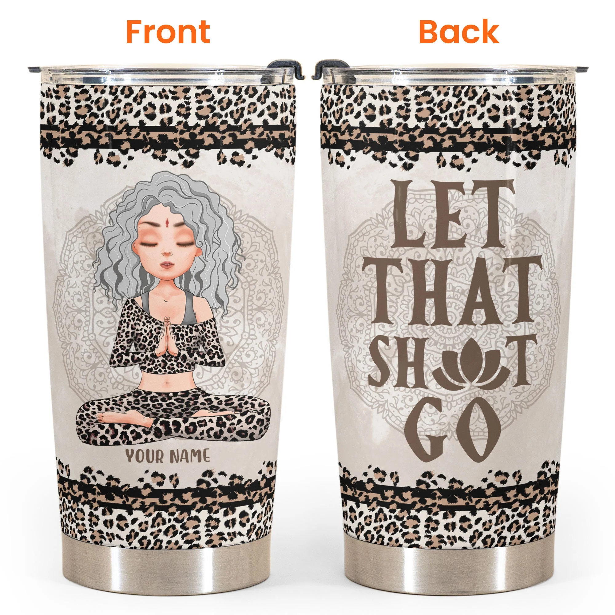 Meditation Yoga Girl - Personalized Tumbler Cup - Birthday Gift For Yoga Lover - Leopard Pattern Design - Image 4