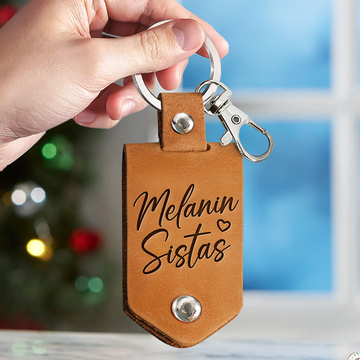 Melanin Sistas Gift For Black Women Friend - Personalized Leather Photo Keychain - Image 4
