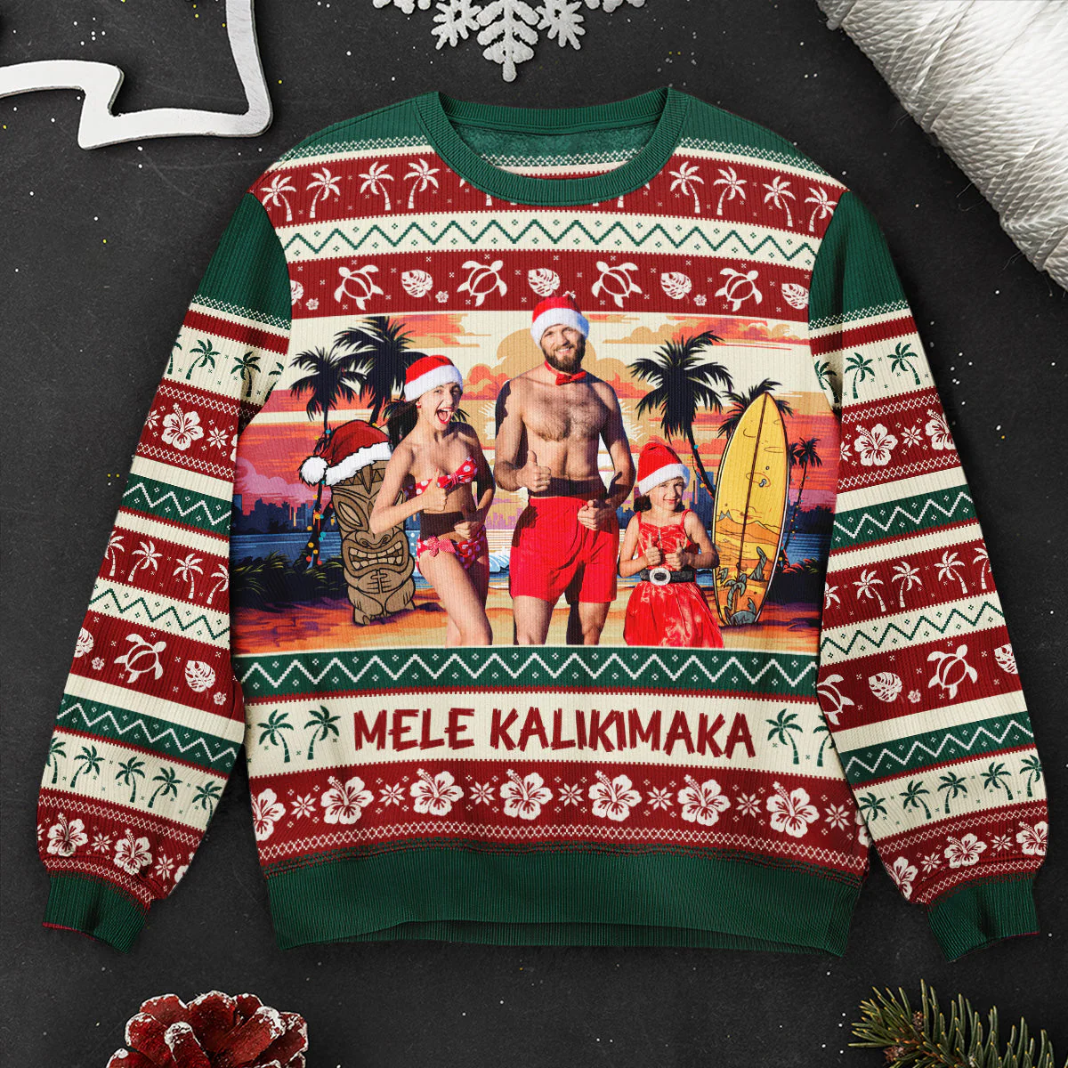 Mele Kalikimaka - Personalized Photo Ugly Sweater - Image 3