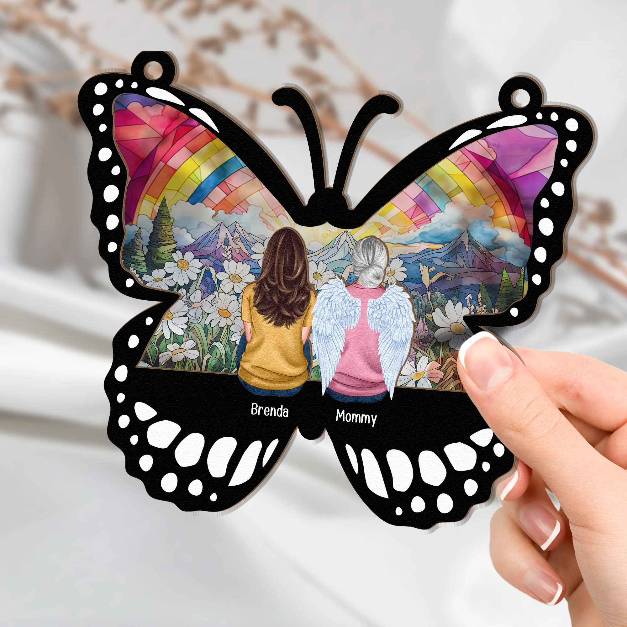 Memorial Butterfly Loss Of Loved Ones - Personalized Window Hanging Suncatcher Ornament - Image 2