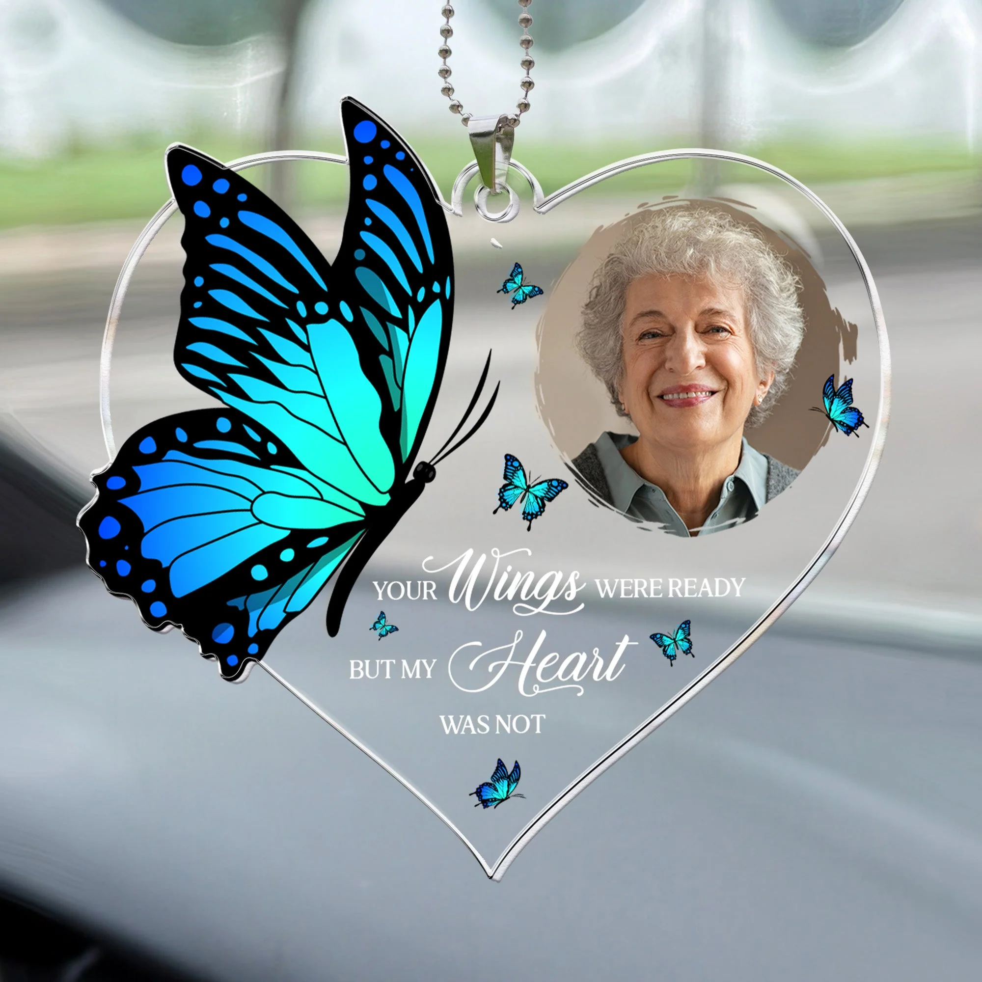 Memorial Car Hanger Your Wings Were Ready - Personalized Photo Rear View Mirror Accessory - Image 4