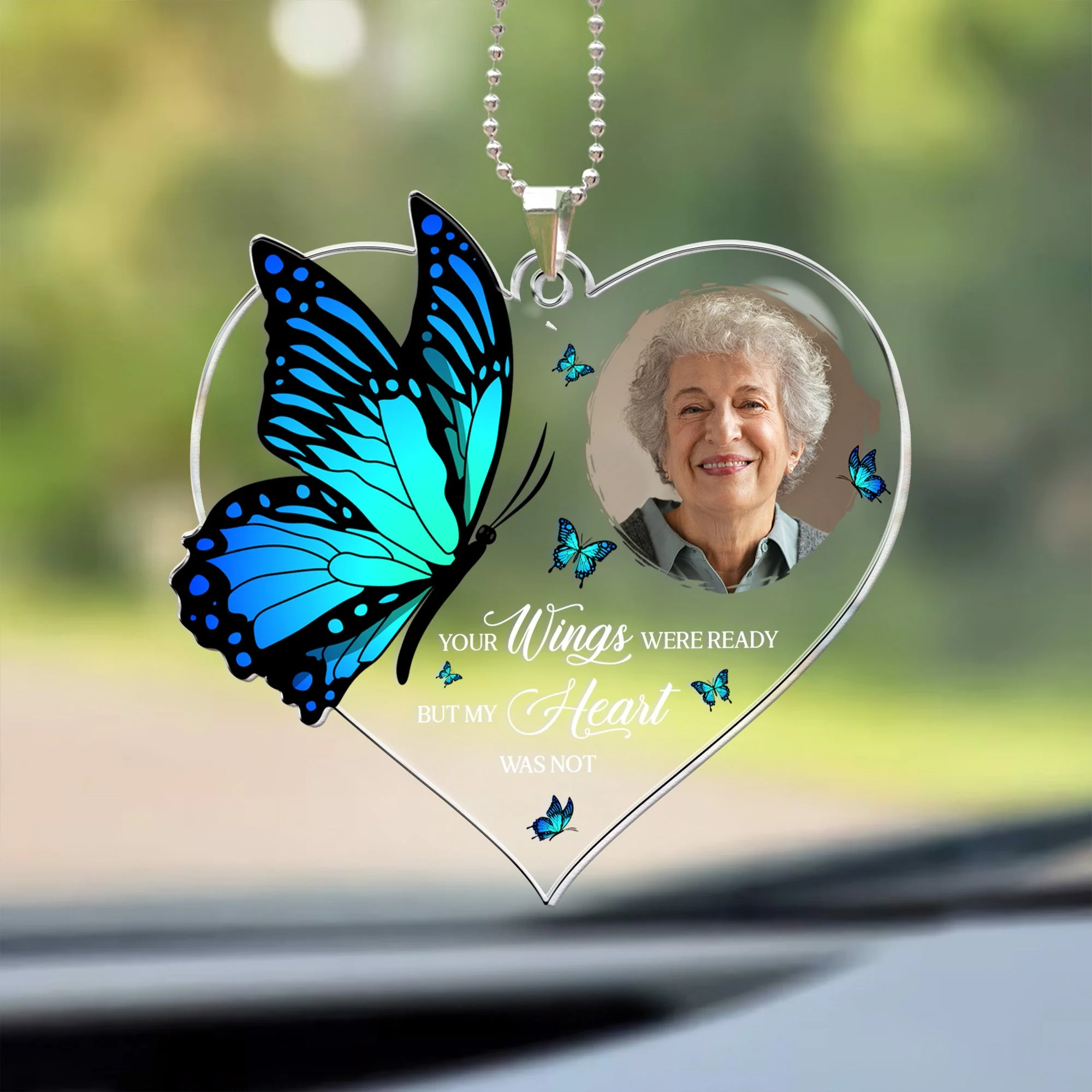 Memorial Car Hanger Your Wings Were Ready - Personalized Photo Rear View Mirror Accessory - Image 6