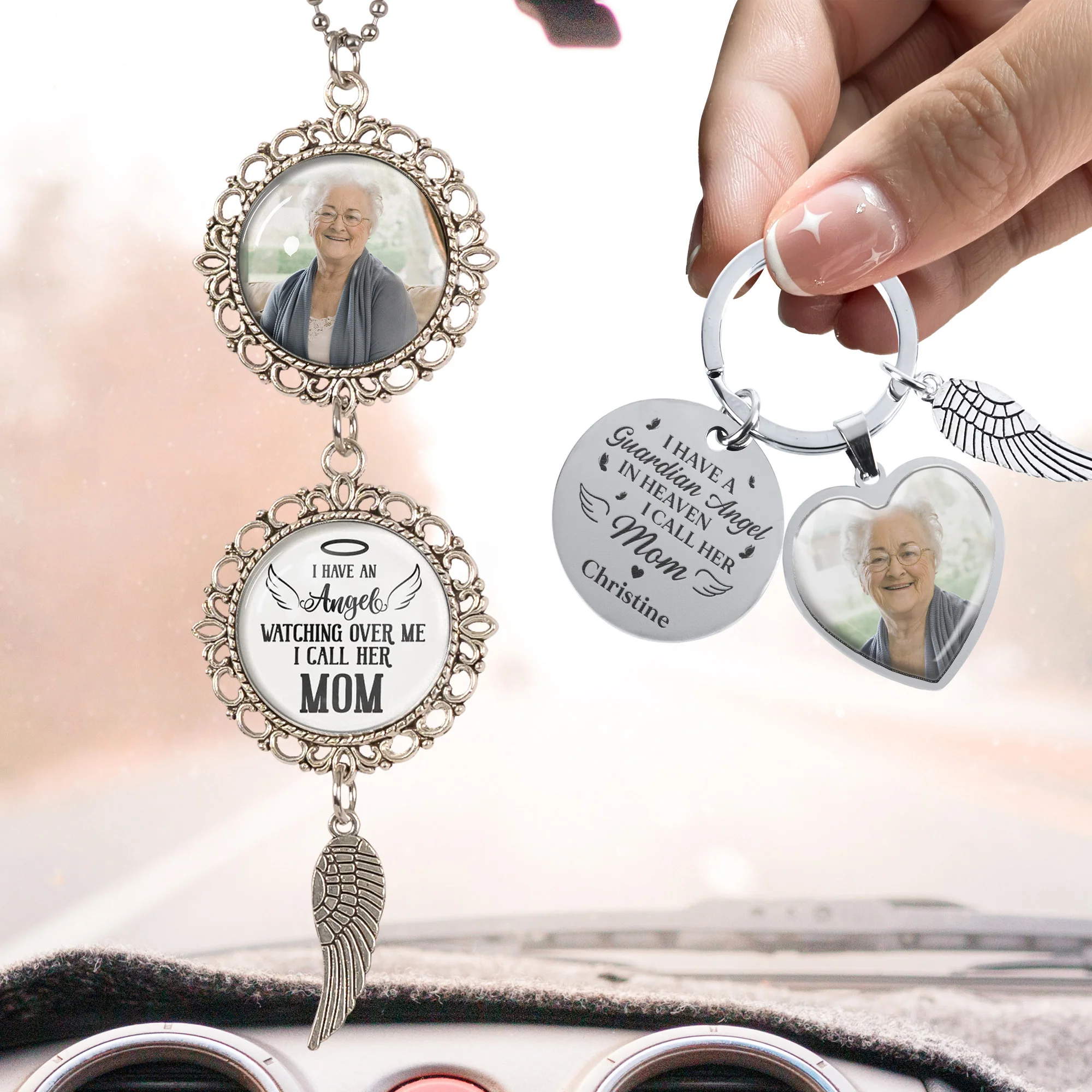 Memorial Gift For Loss Of Loved One Have A Guardian Angel - Custom Photo Gift Set - Image 2