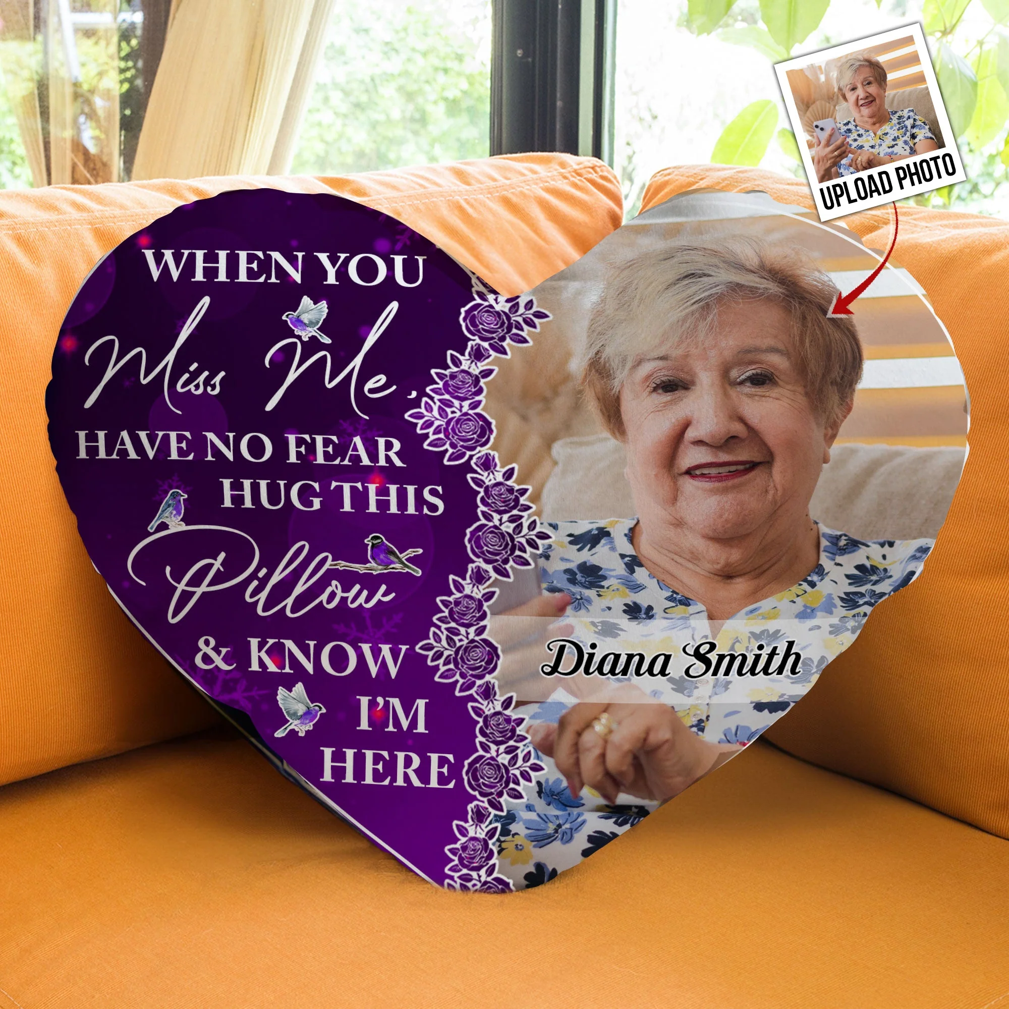 Memorial Gift Hug This Pillow & Know I'm Here - Custom Shaped Photo Pillow - Image 2