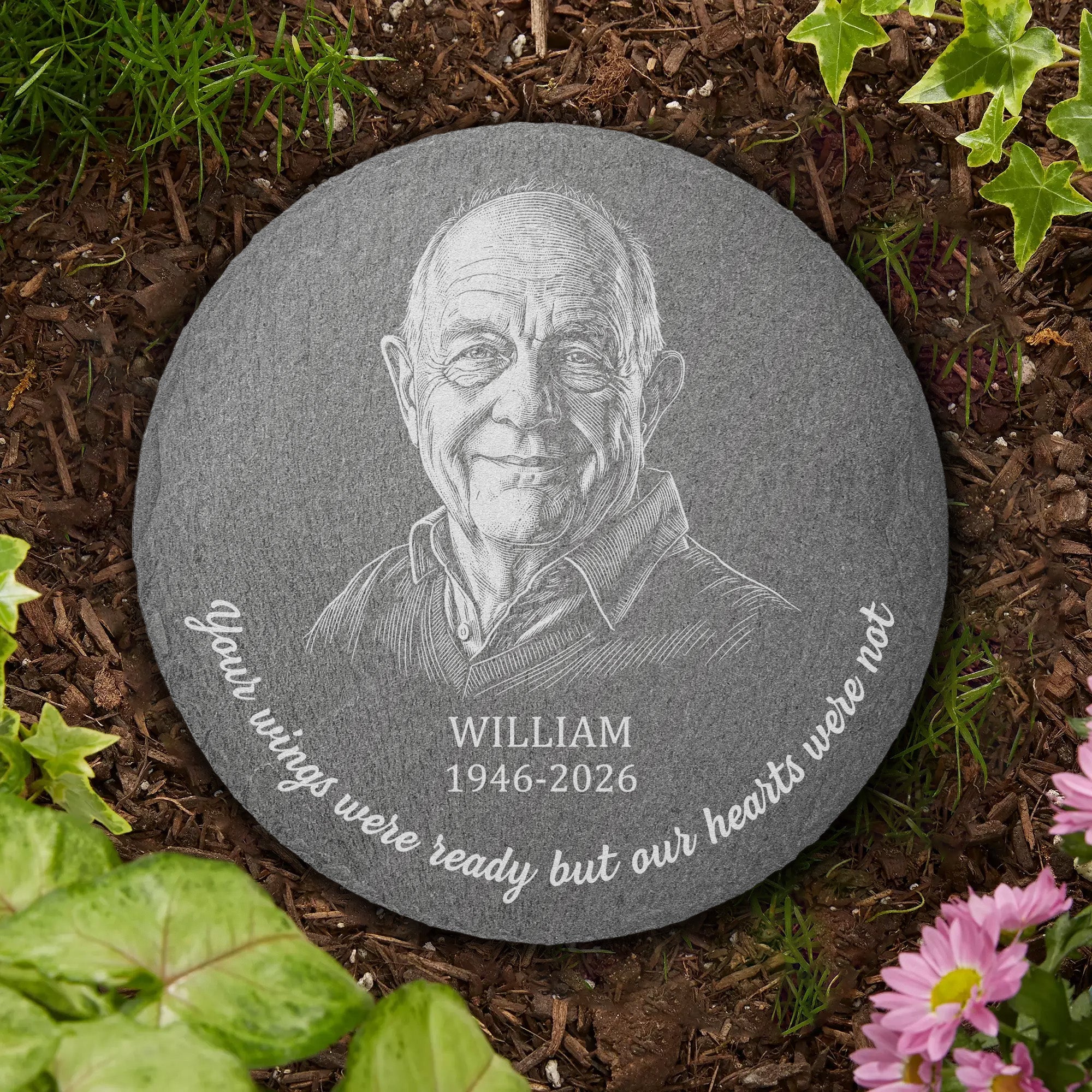 Memorial Gifts Custom Photo Sketch Line Art Your Wings Were Ready - Personalized Stone - Image 4