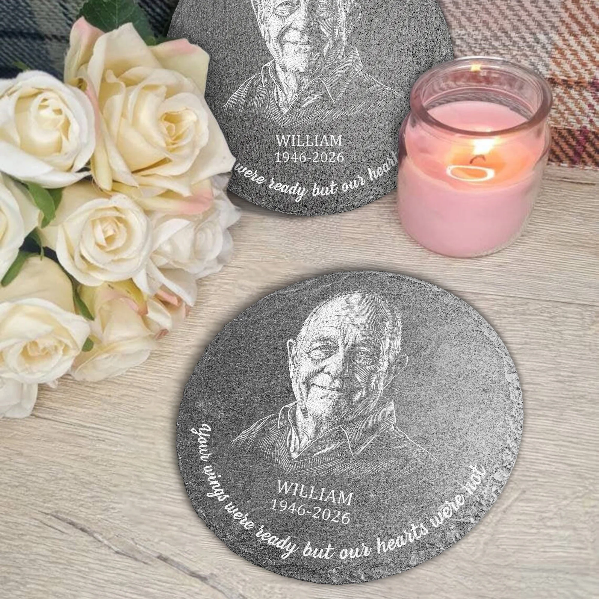 Memorial Gifts Custom Photo Sketch Line Art Your Wings Were Ready - Personalized Stone - Image 5