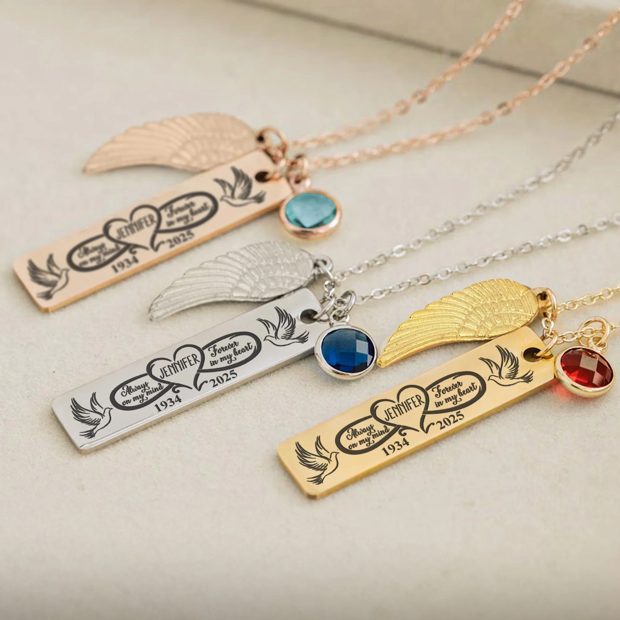 Memorial Necklace Always On My Mind - Personalized Birthstone Memorial Necklace - Image 2