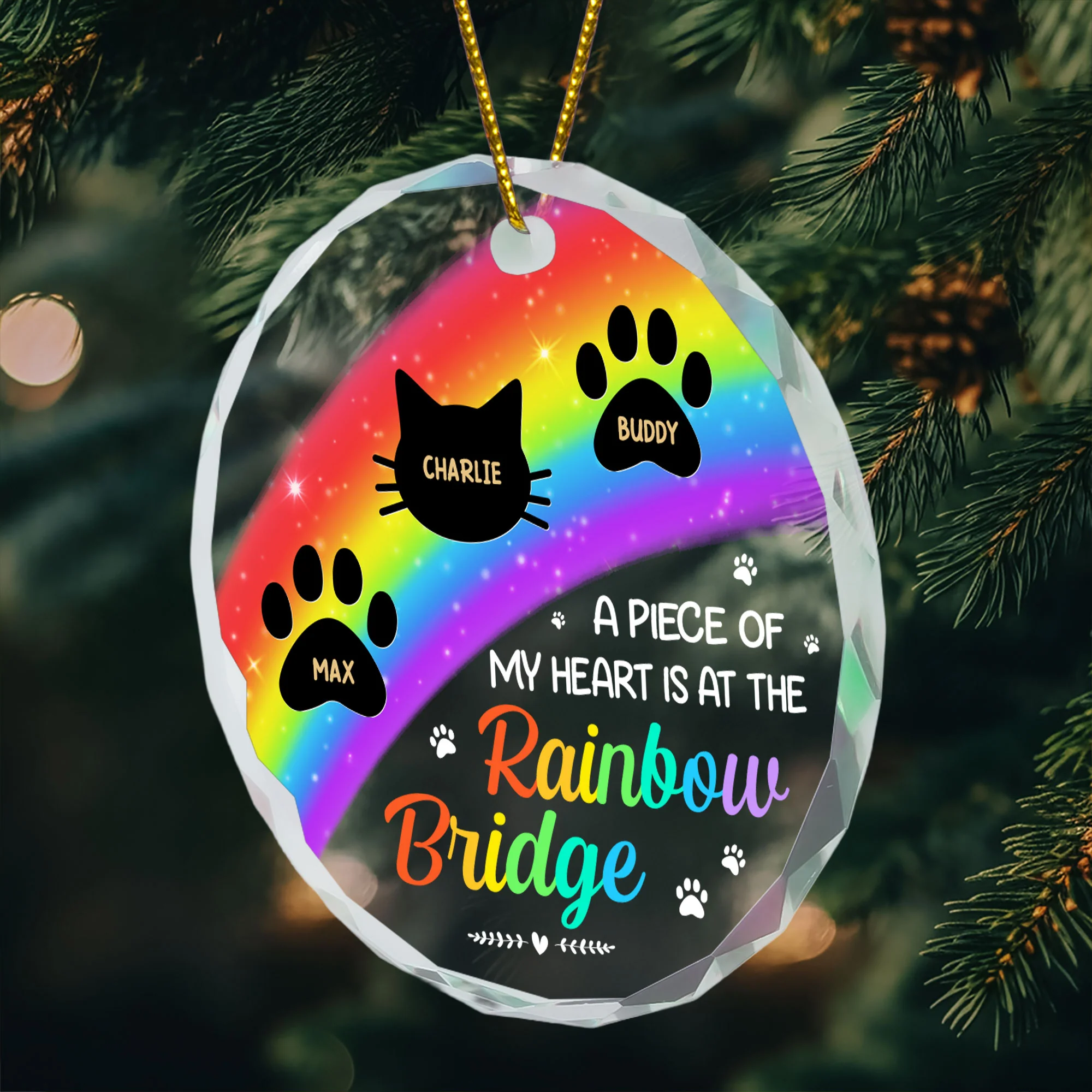 Memorial Pets Rainbow Bridge - Personalized Glass Ornament - Image 2