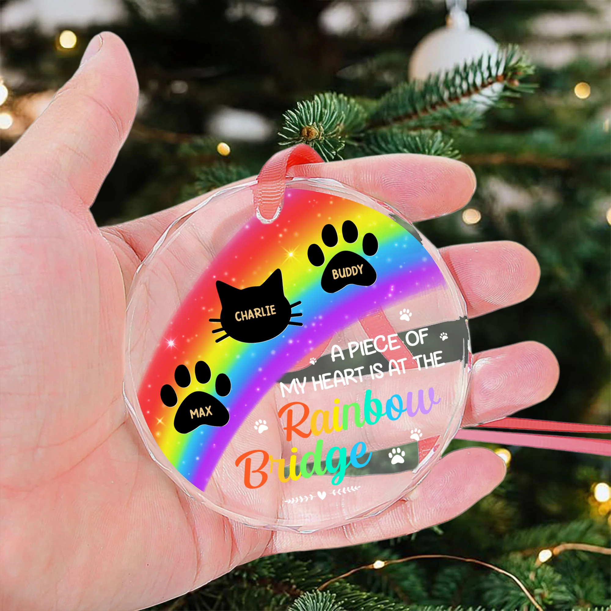 Memorial Pets Rainbow Bridge - Personalized Glass Ornament - Image 3