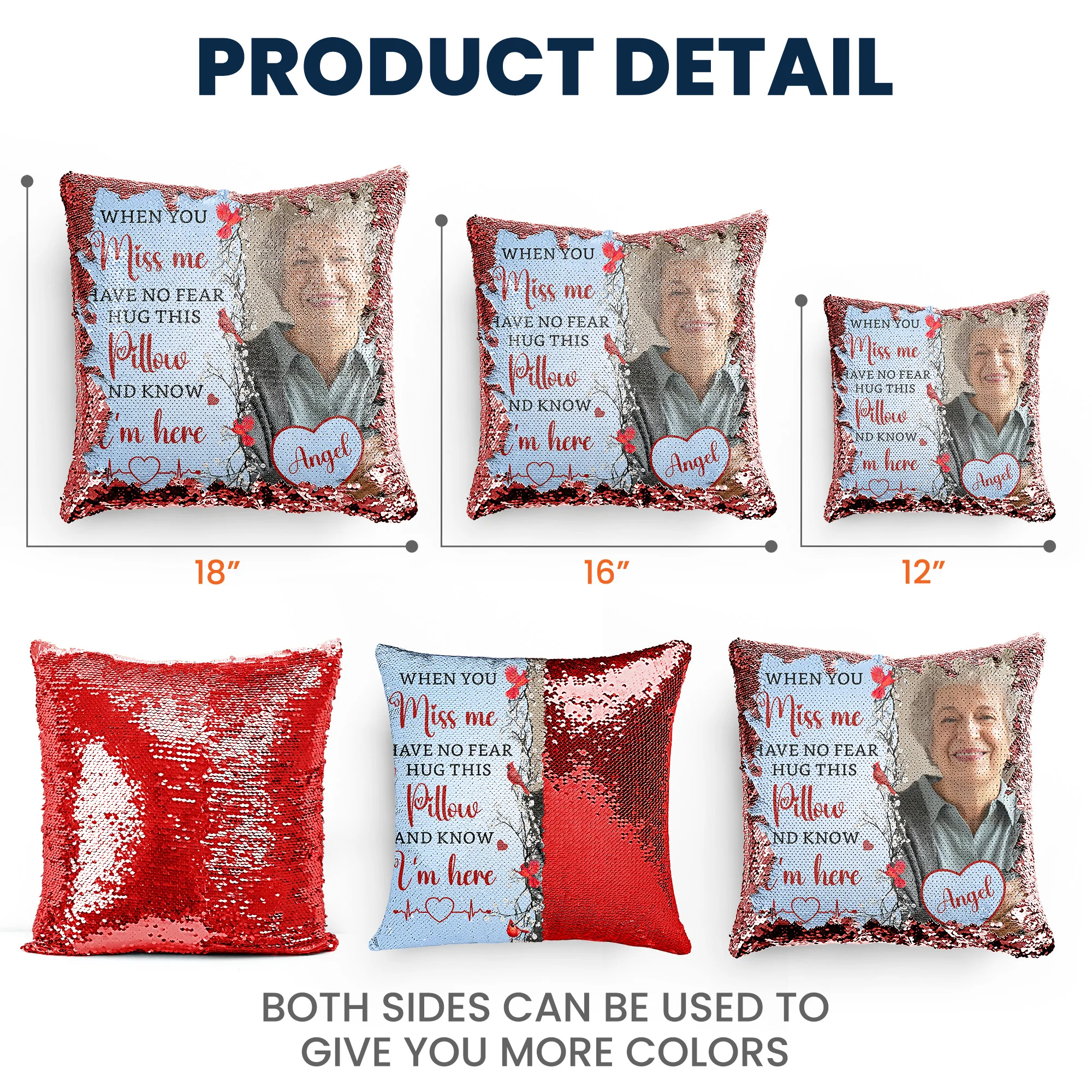 Memorial Pillow Hug This Pillow And Know I'm Here - Custom Photo Sequin Pillow - Image 6