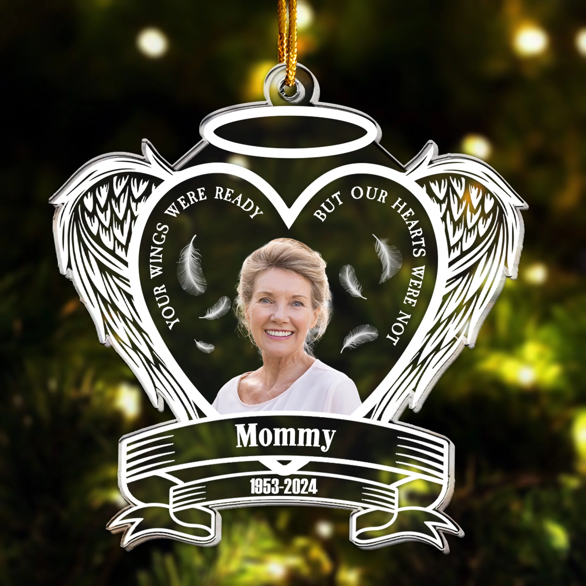 Memorial With Wings - Personalized Acrylic Photo Ornament - Image 4