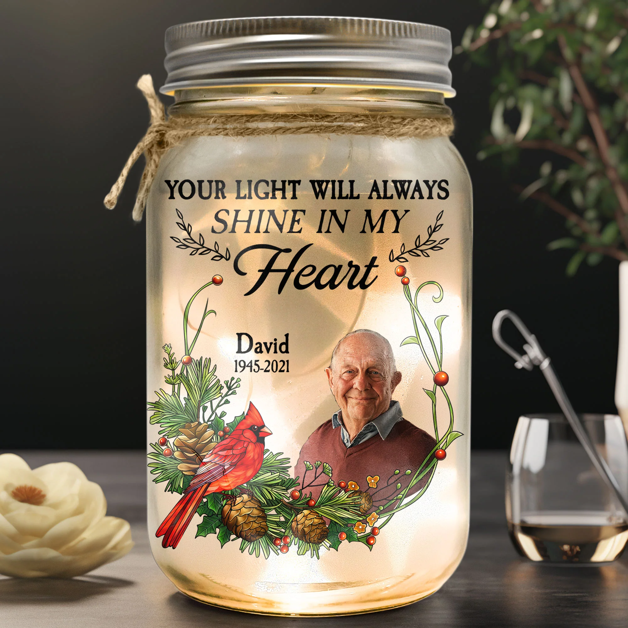 Memorial Your Light Will Always Shine In My Heart - Personalized Photo Mason Jar Light - Image 4