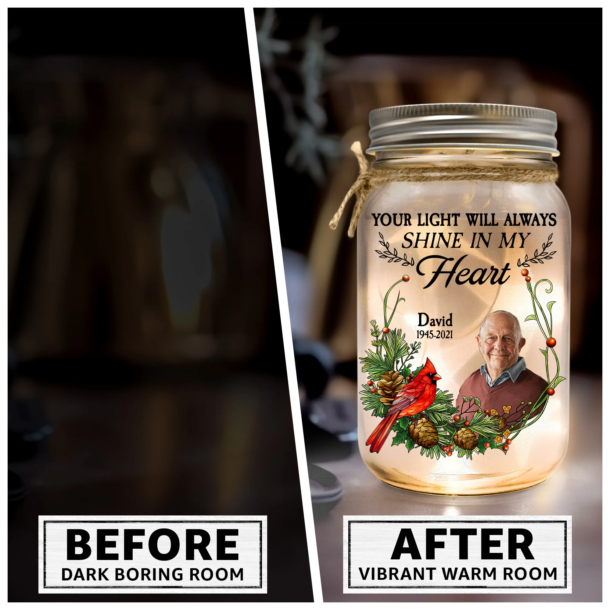 Memorial Your Light Will Always Shine In My Heart - Personalized Photo Mason Jar Light - Image 7