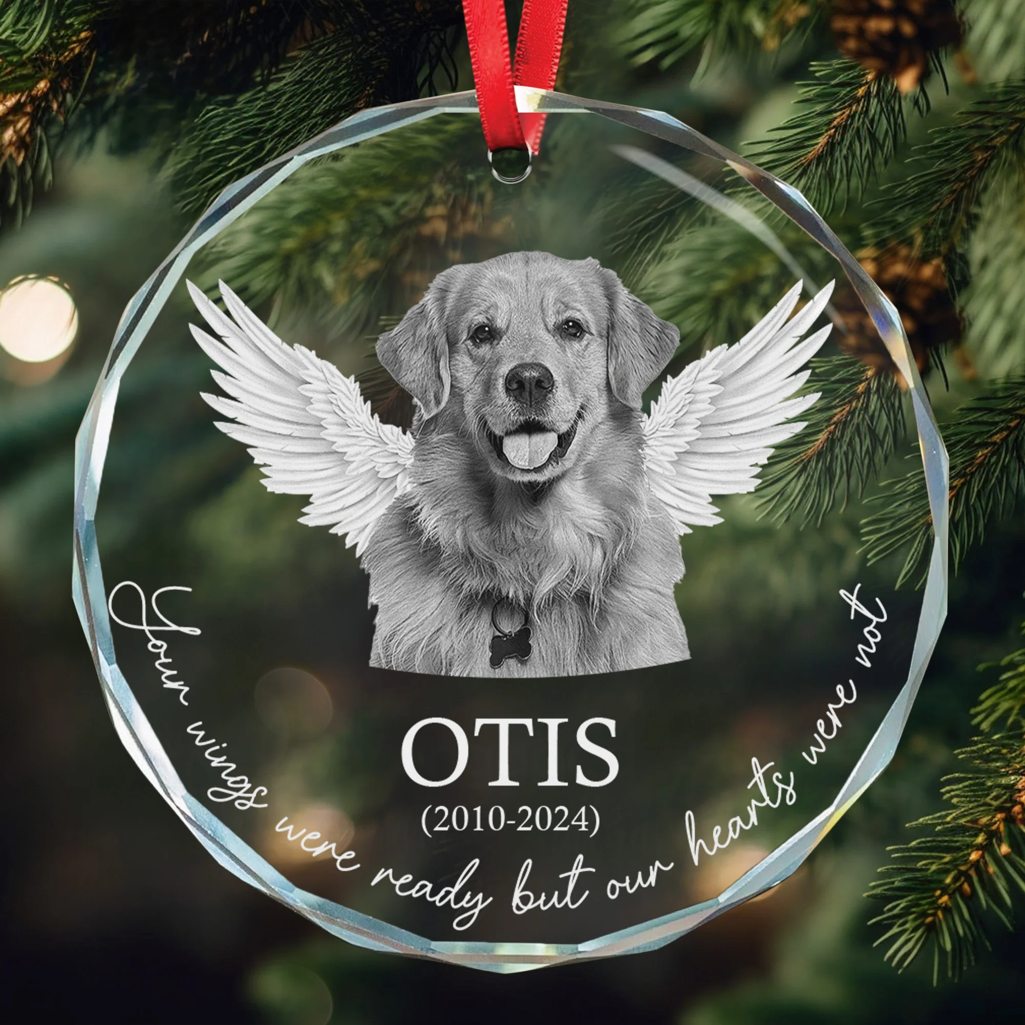 Memorial Your Wings Were Ready Our Hearts Weren't - Personalized Glass Photo Ornament - Image 4
