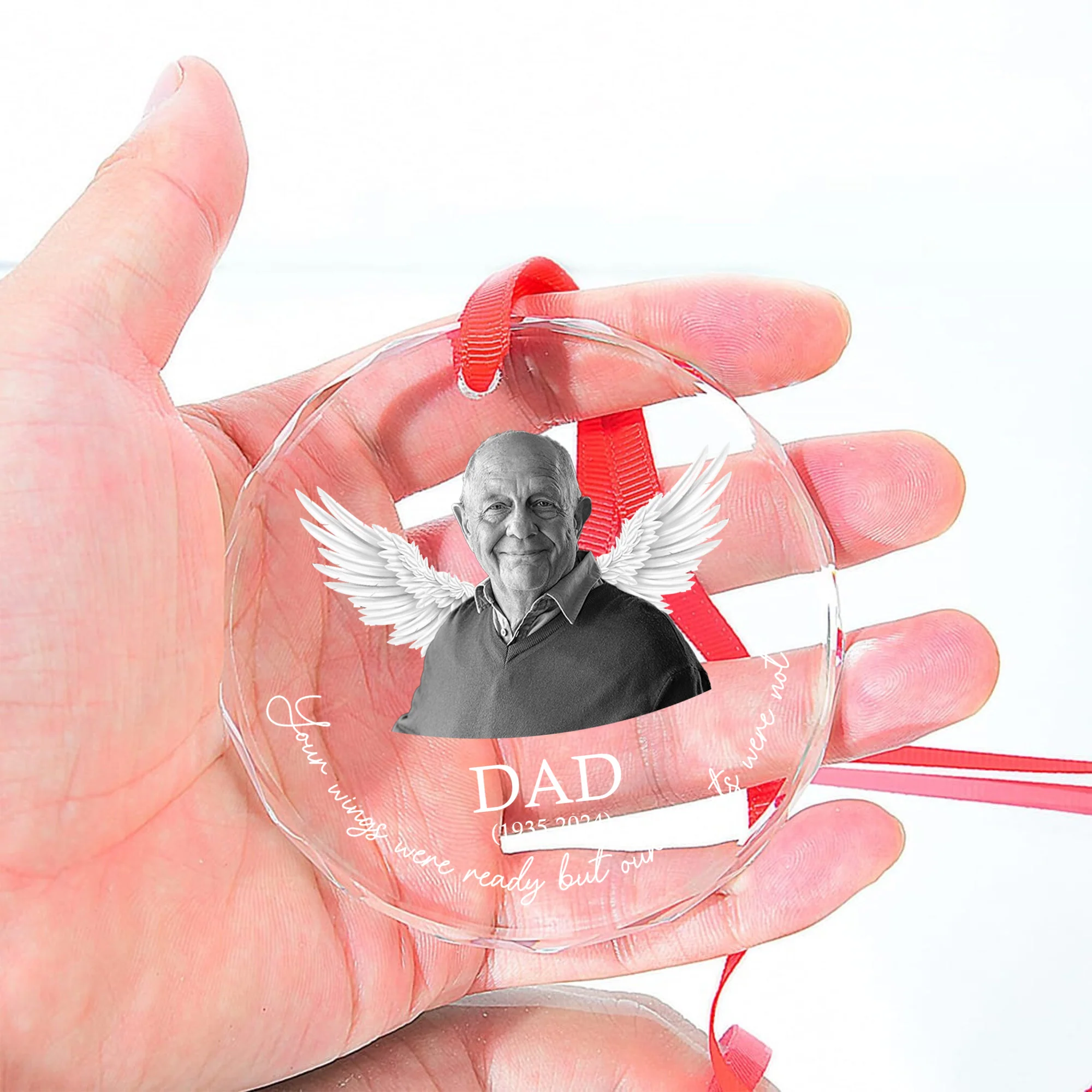 Memorial Your Wings Were Ready Our Hearts Weren't - Personalized Glass Photo Ornament - Image 5