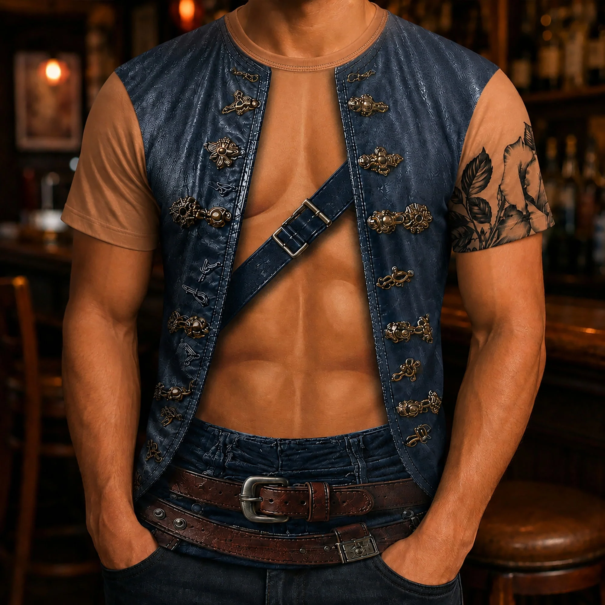 Men’s 3D Pirate Costume Halloween Costume, Cosplay, Renaissance Festival - Personalized Shirt - Image 2