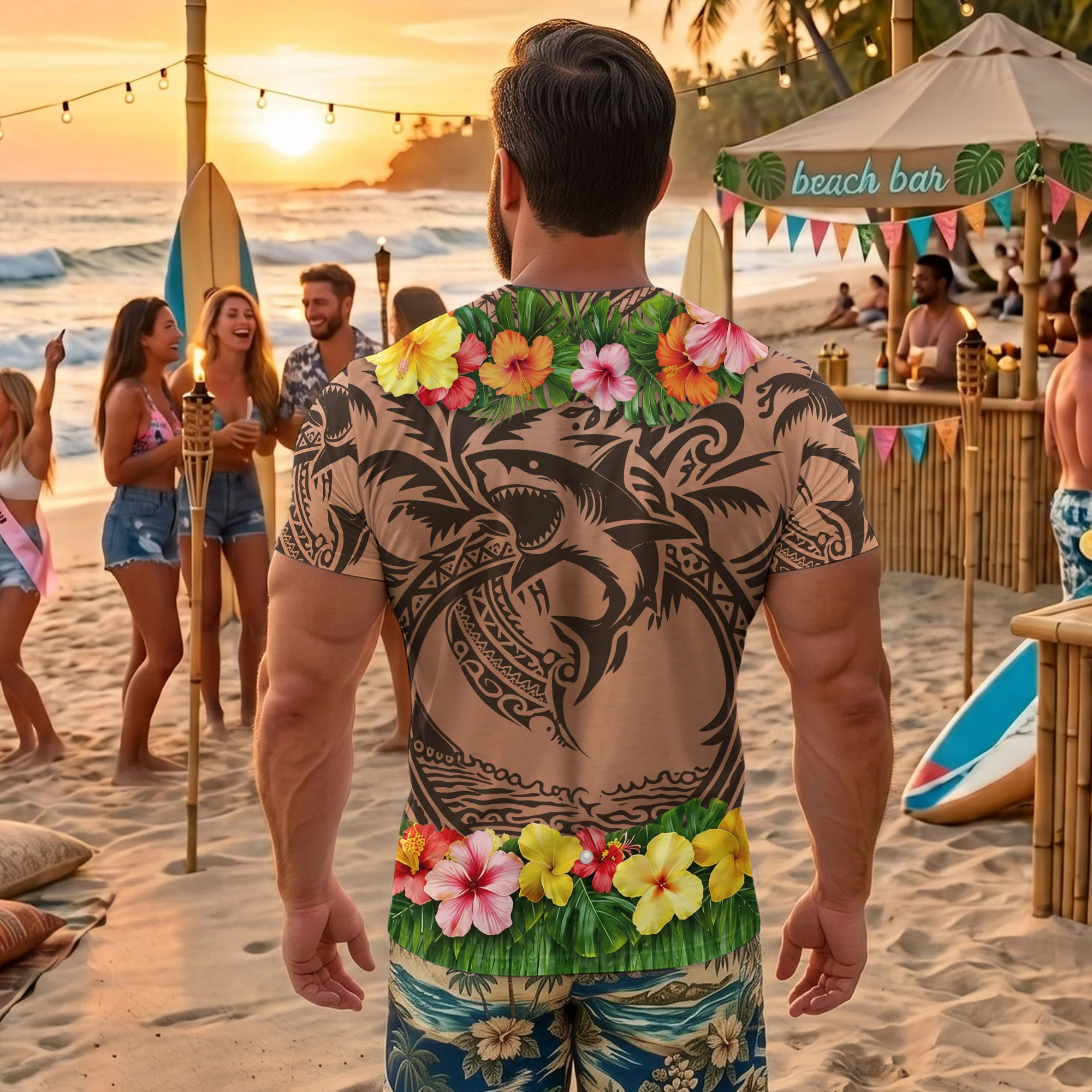 Men’s Funny 3D Aloha Hawaiian, Summer Bachelor Party Costume, Adult Humor Halloween Cosplay - Personalized Shirt - Image 3