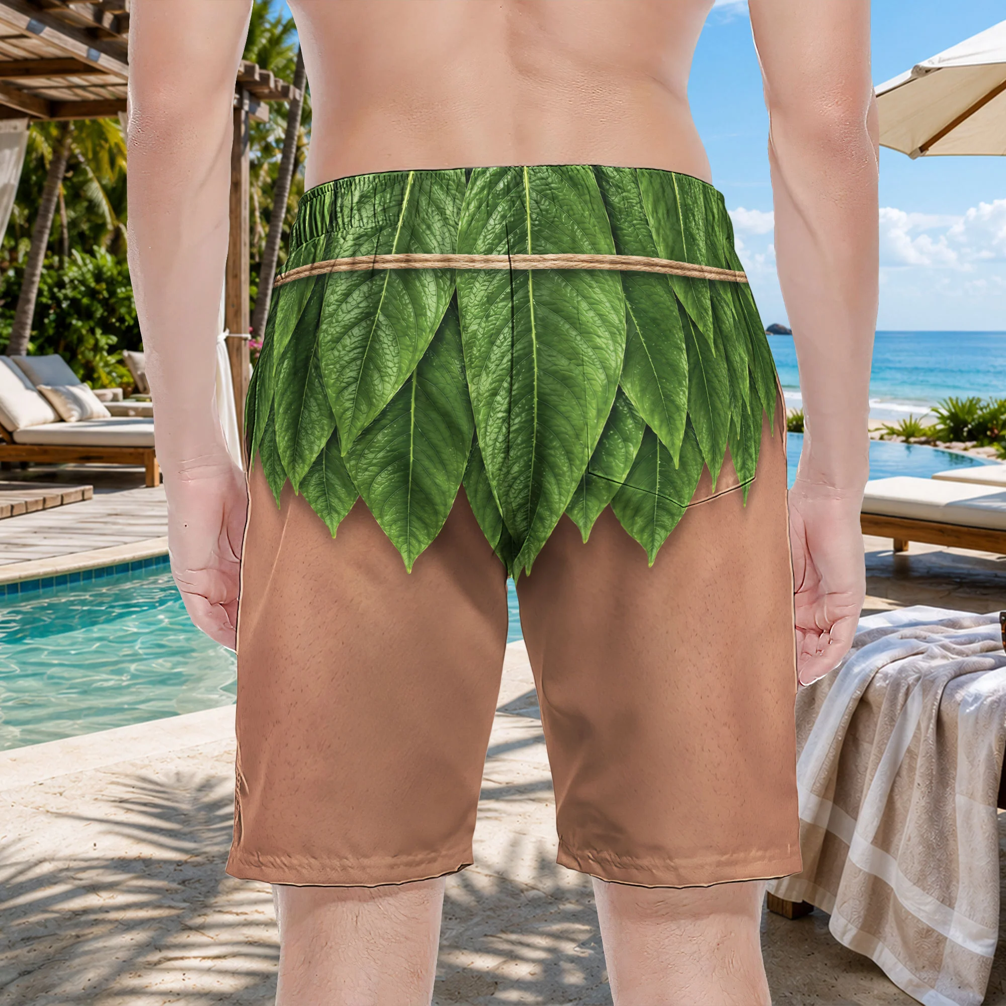 Aloha Men’s Funny 3D Hawaiian, Summer Bachelor Party Costume, Adult Humor Halloween Cosplay - Personalized Shorts - Image 3