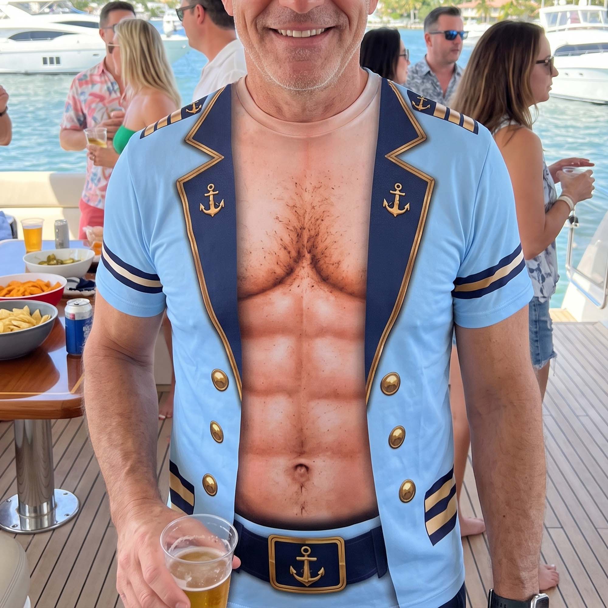 Men’s Funny 3D Captain Summer Party, Birthday, Bachelor Costume, Halloween Cosplay - Personalized Shirt - Image 3