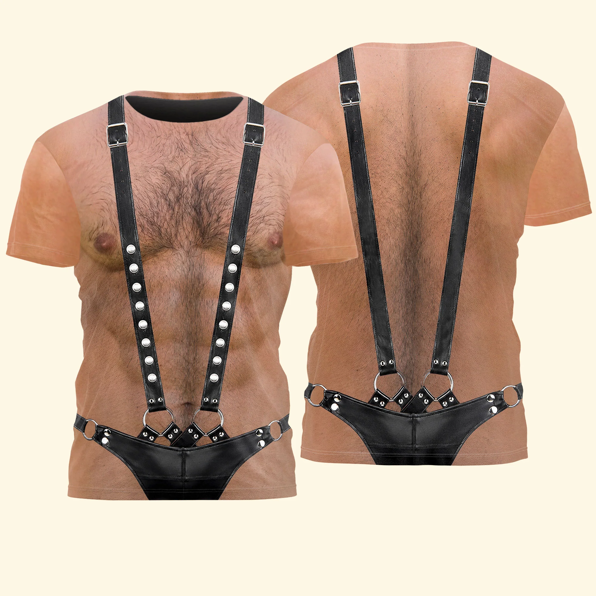 Men’s Funny 3D Hairy Chest, Bachelor Party Costume, Adult Humor Halloween Cosplay - Personalized Shirt - Image 4