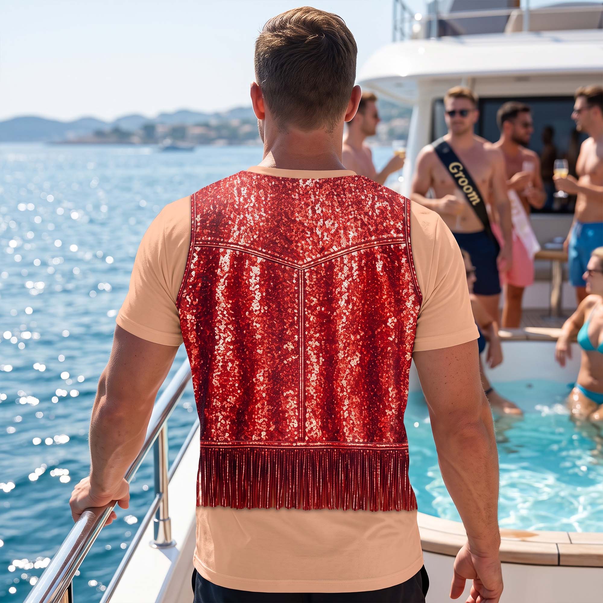 Men’s Funny 3D Sequin Birthday Party, Summer Bachelor Costume, Halloween Cosplay - Personalized Shirt - Image 4