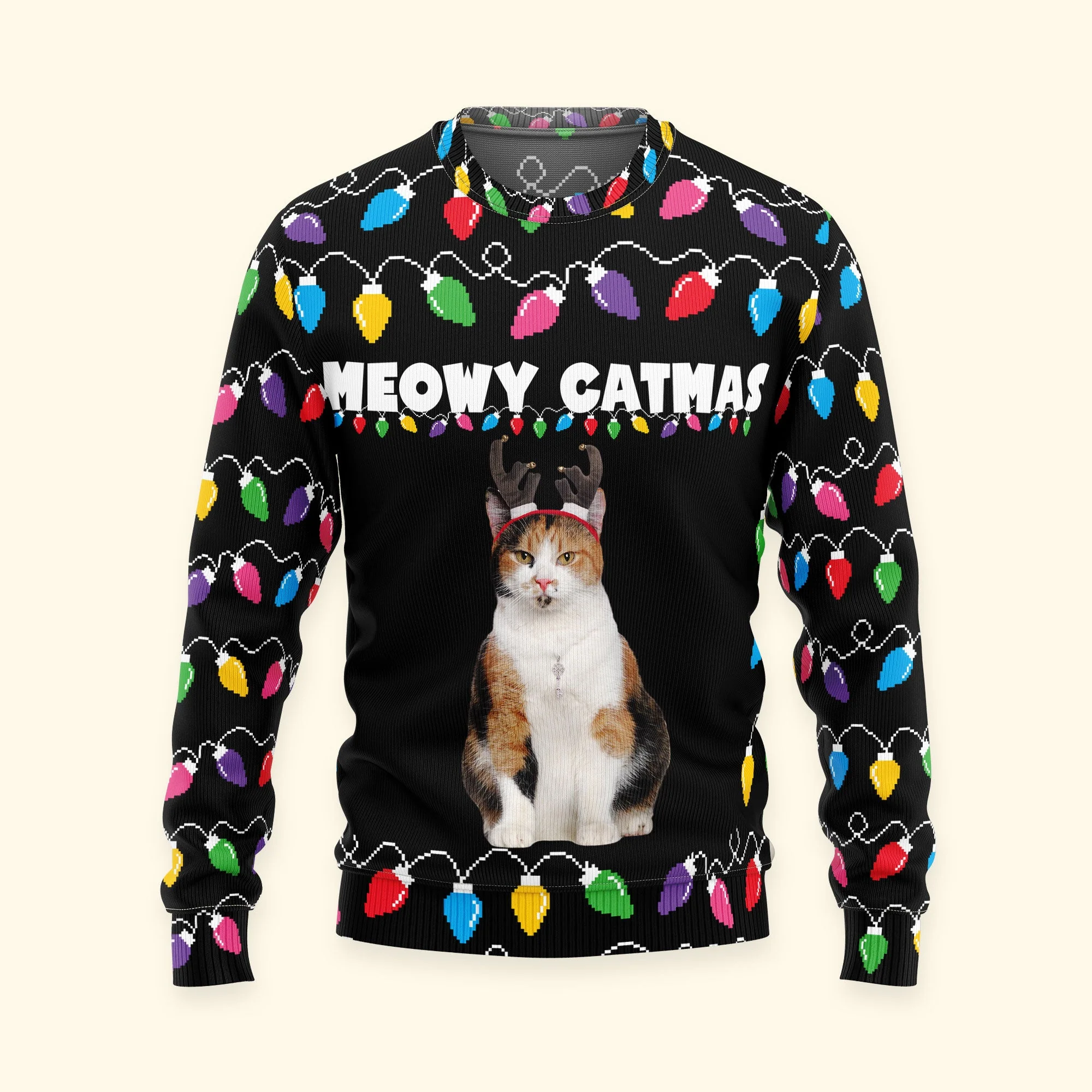 Meowy Catmas Christmas Funny Cats - Personalized Photo Ugly Sweater - Image 4