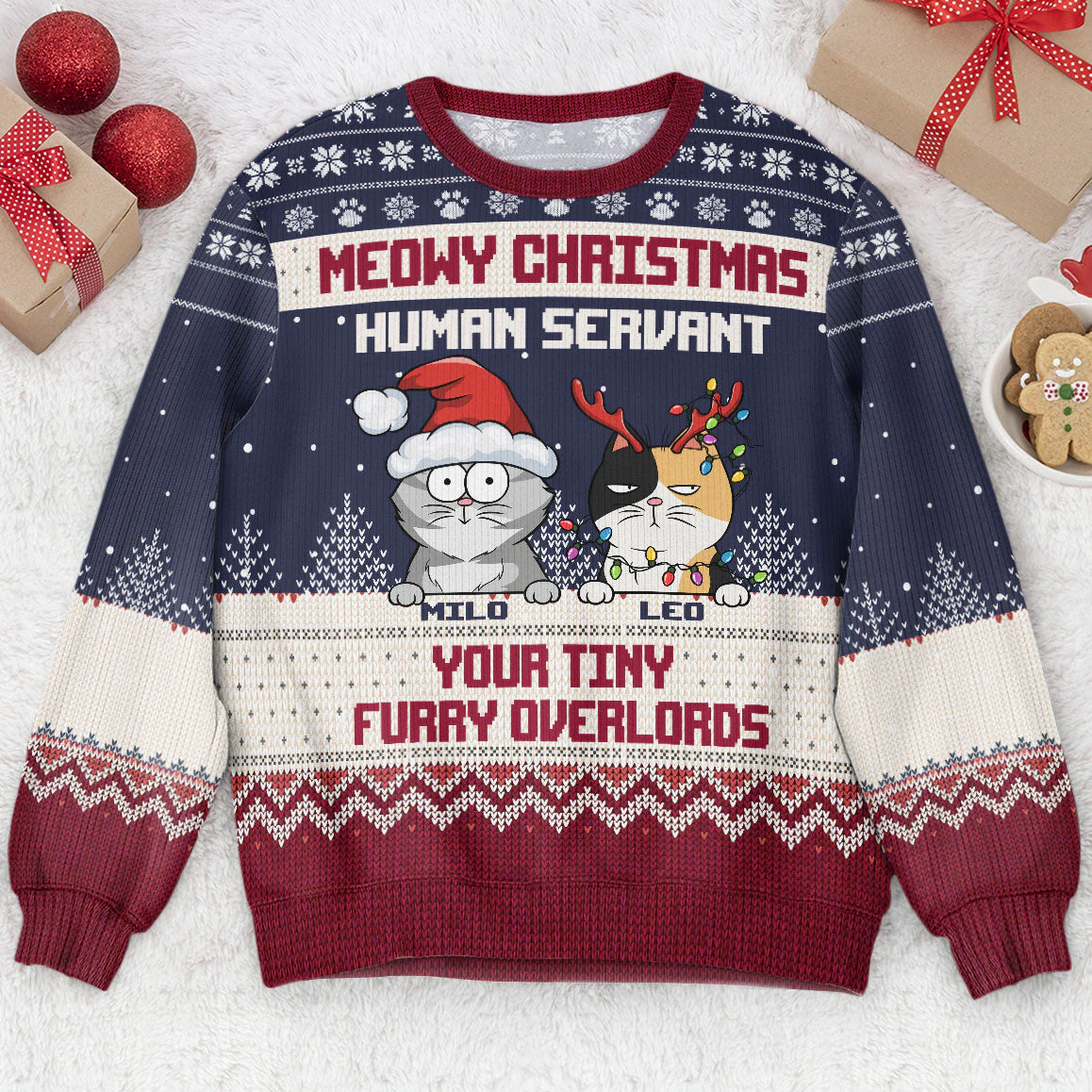 Meowy Christmas Human Servant - Personalized Ugly Sweater