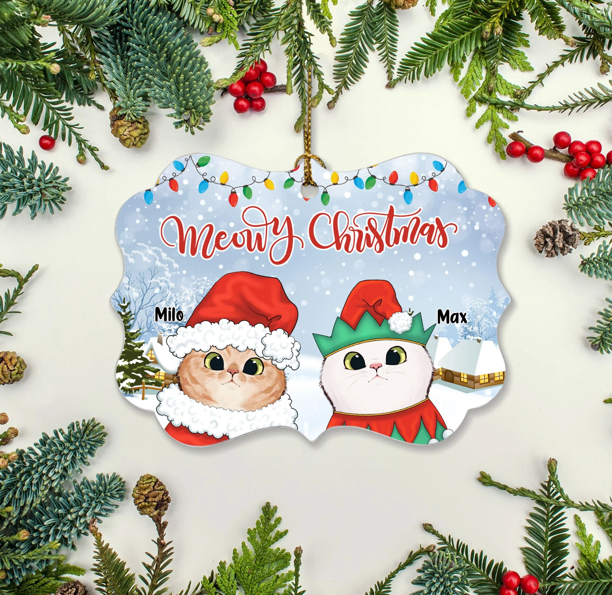 Meowy Christmas - Personalized Aluminum Ornament - Image 2